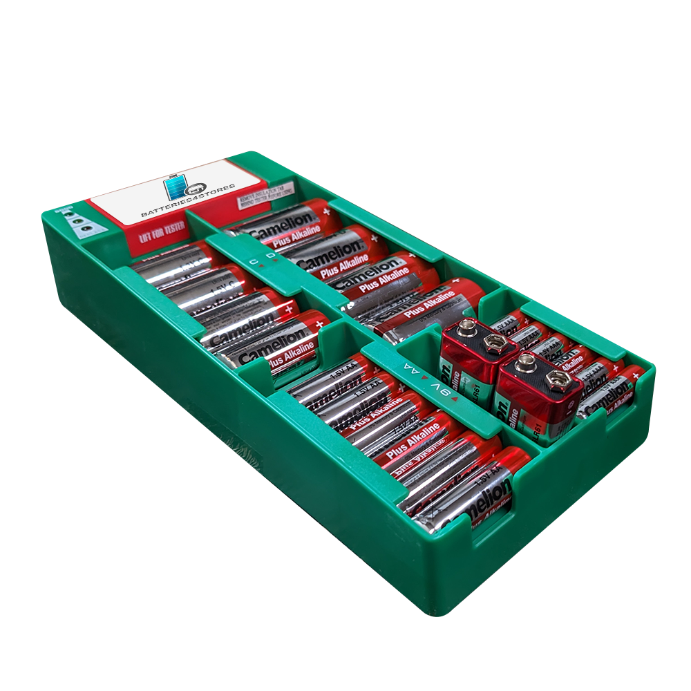 FILLED Battery Organizer With 22 Alkaline Batteries & Battery Tester