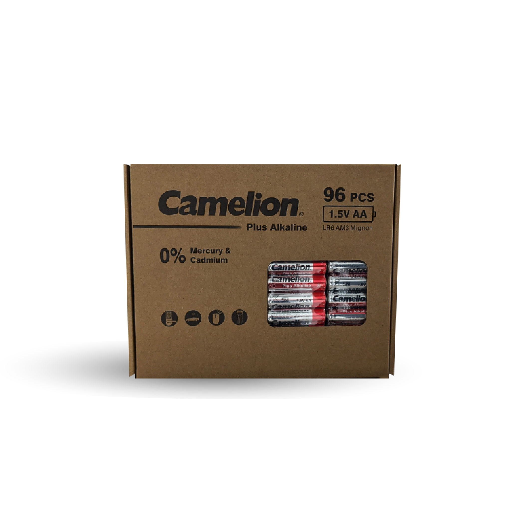 Camelion AA Plus Alkaline 96Pk Cardboard Box Counter Display Of 4