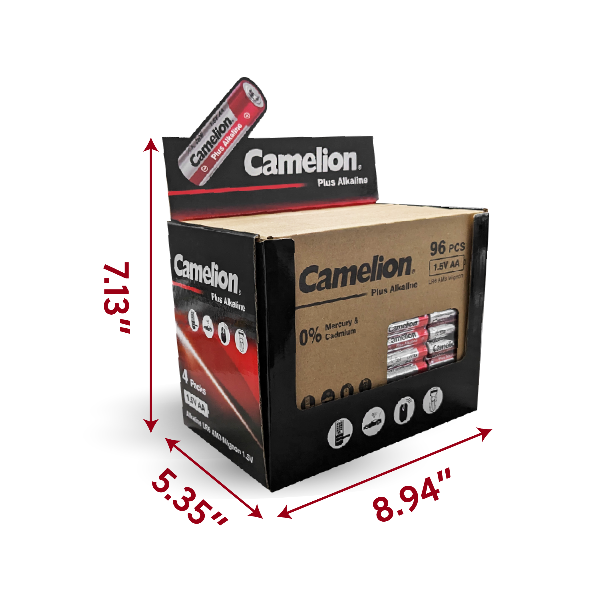 Camelion AA Plus Alkaline 96Pk Cardboard Box Counter Display Of 4