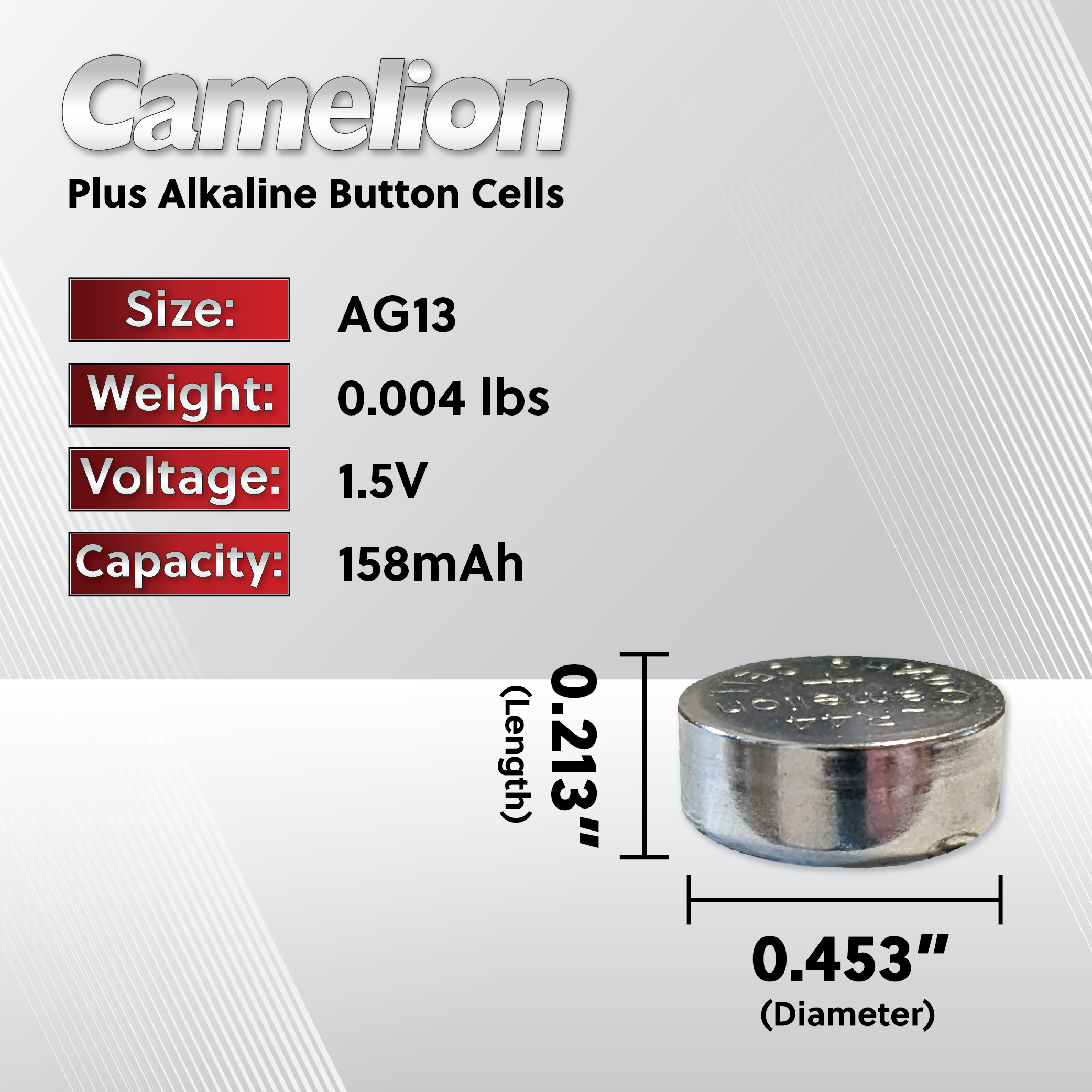 Camelion AG13 / G13 / LR44 / A76 / SR44W / GP76A / 357 Alkaline Button Cell Battery (Three Packaging Options)