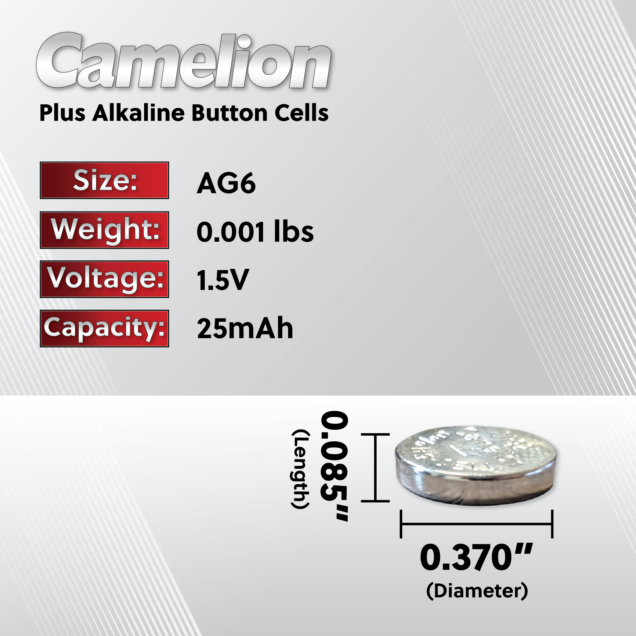 Camelion AG6 / 371 / LR921 1.5V Alkaline Button Cell Battery (Two Packaging Options)