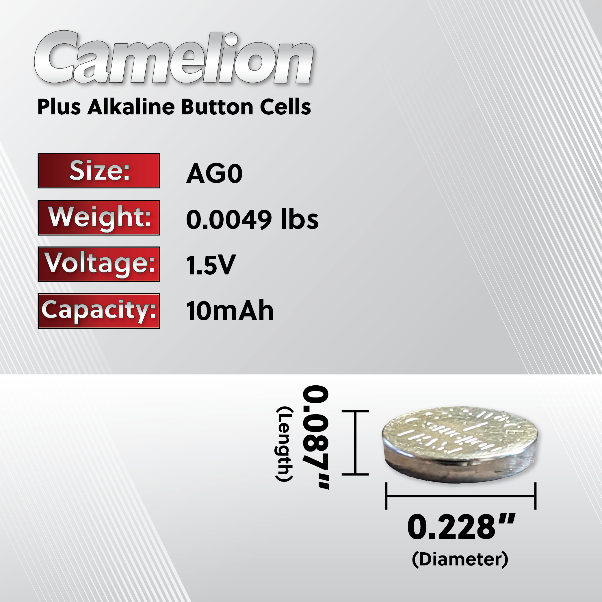 Camelion AG0 / 379 / LR521 1.5V Alkaline Button Cell Battery (Two Packaging Options)