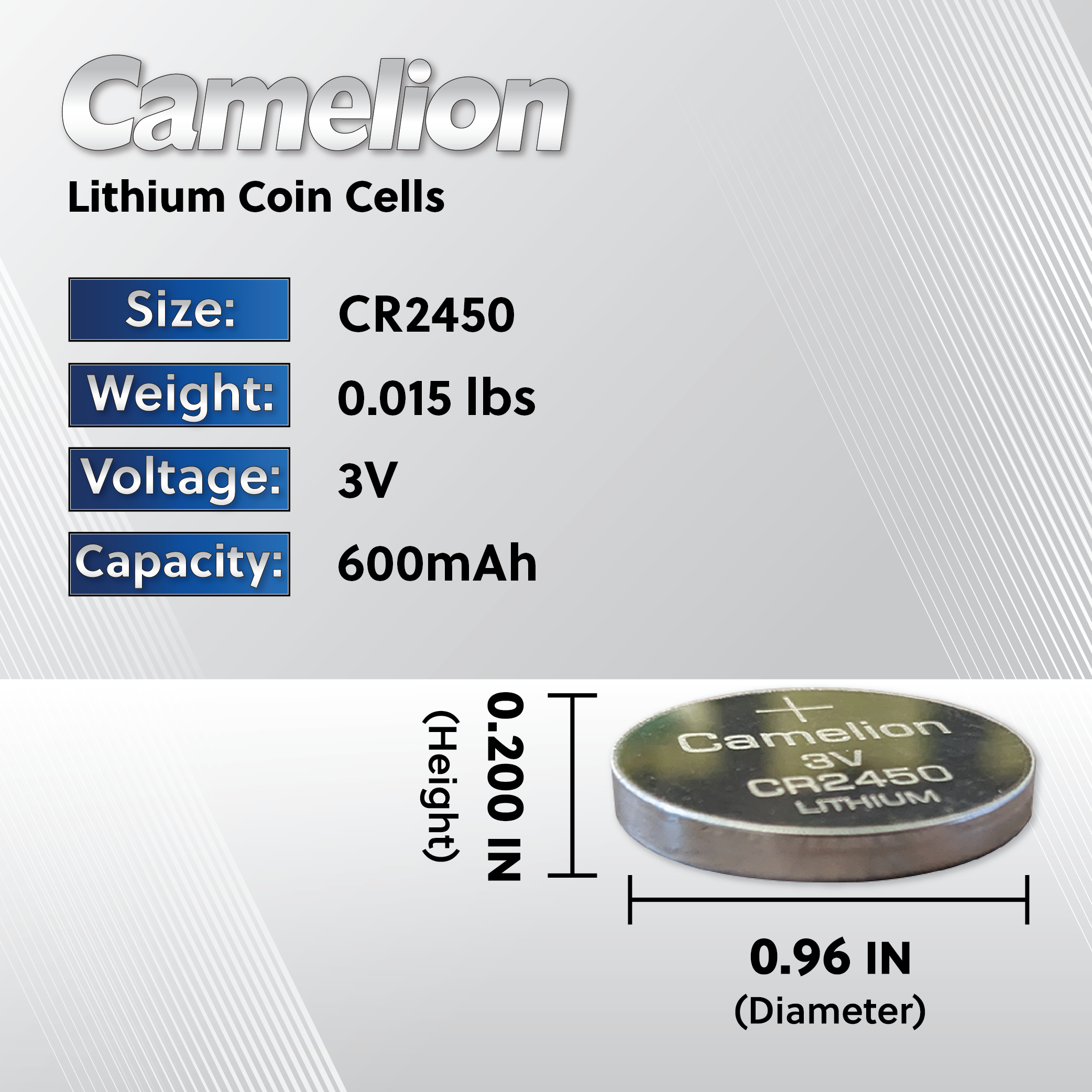 Camelion CR2450 3V Lithium Primary Coin Cell Battery (Three Packaging Options) - Non Rechargeable