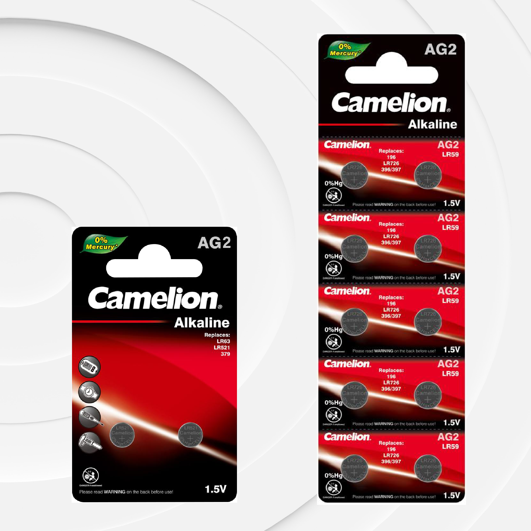 Camelion AG2 / G2 / LR726 / LR59 / 196 / SR726W / GP96A / 396 Button Cell Battery (Two Packaging Options)