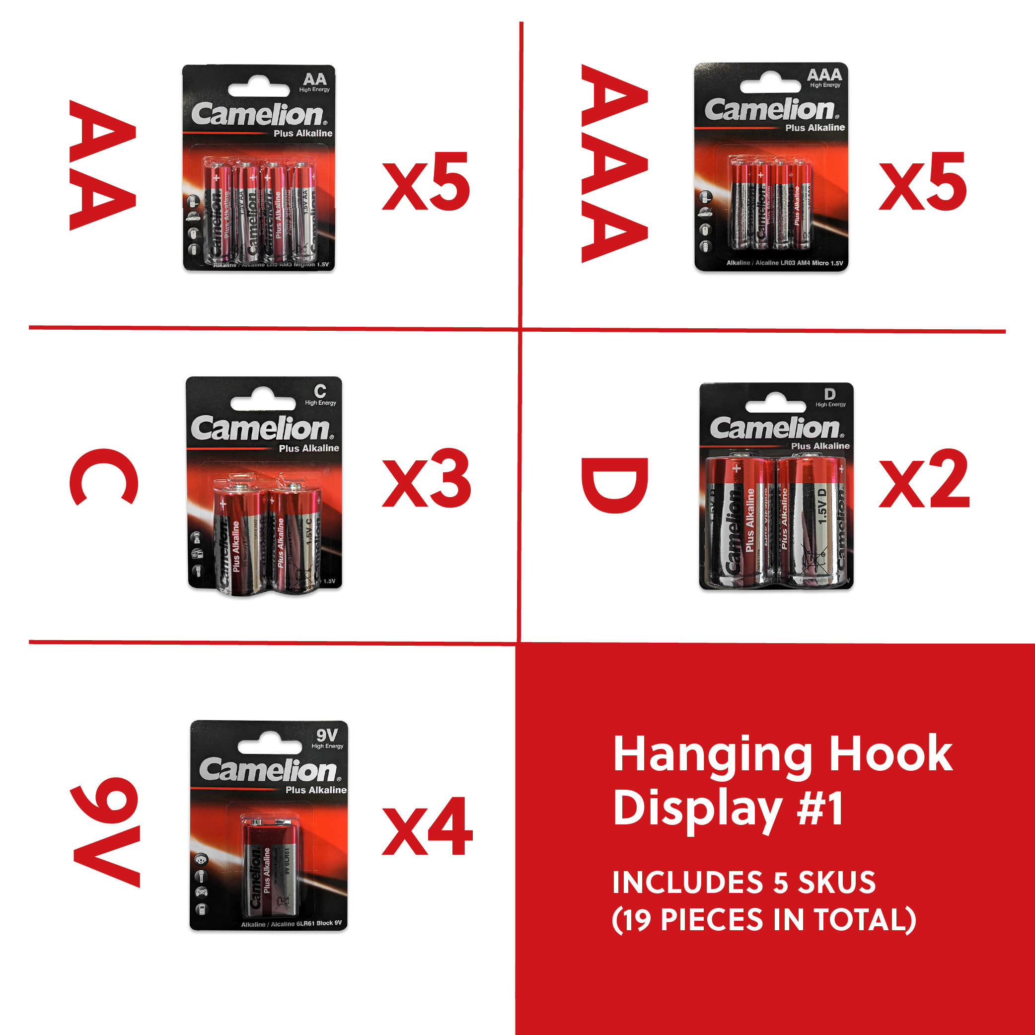Camelion Alkaline Hanging Hook Displays Option #1 (19 Ct)