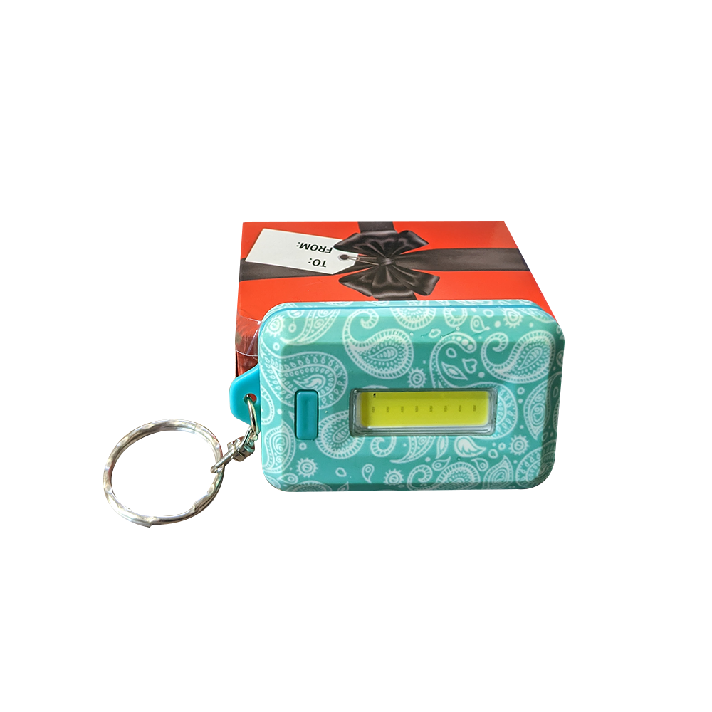 4 For $3 (Assorted Colors) -COB LED Keyring Flashlight W/ Gift Box Packaging