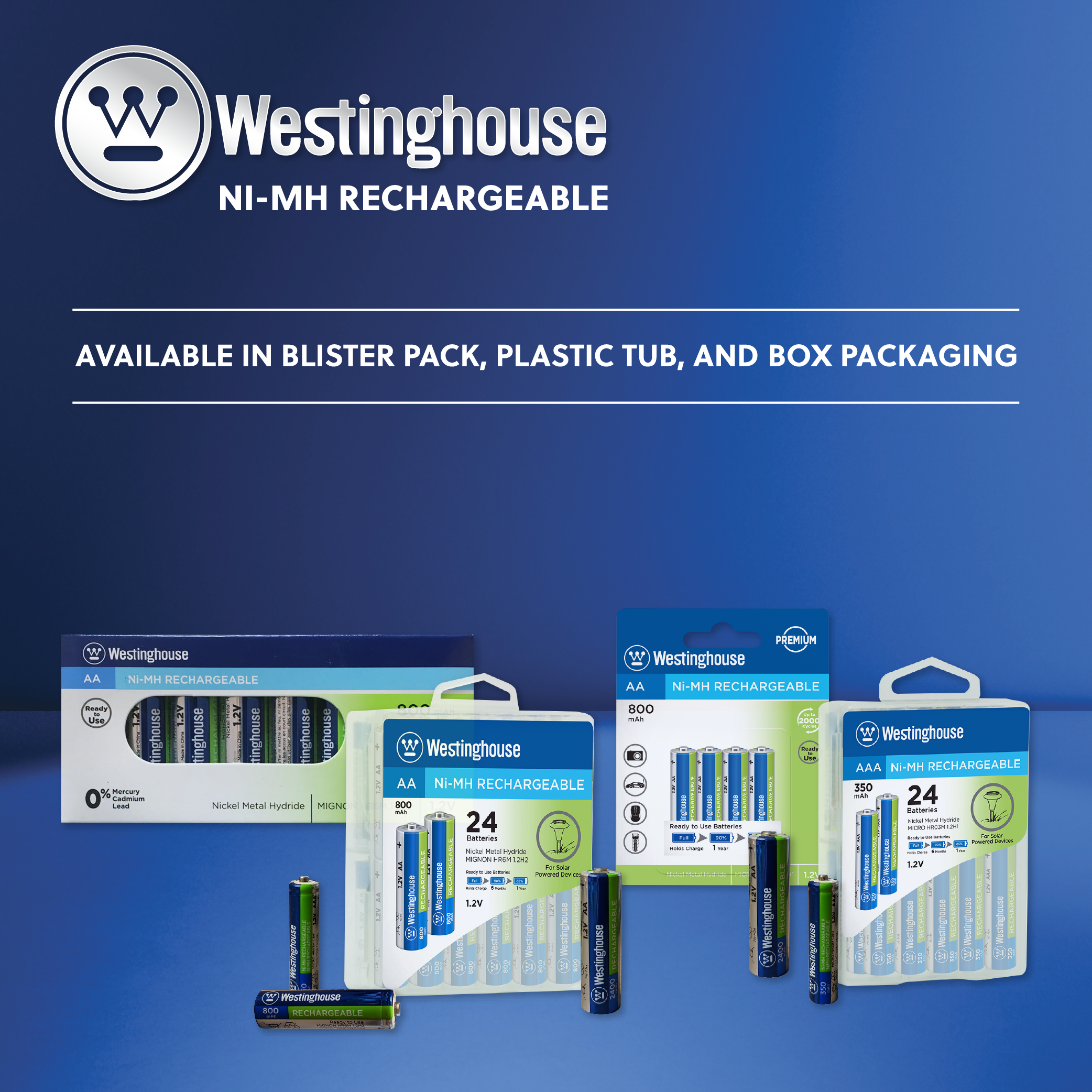 Westinghouse NiMh AA 800mAh Cardboard Box of 8