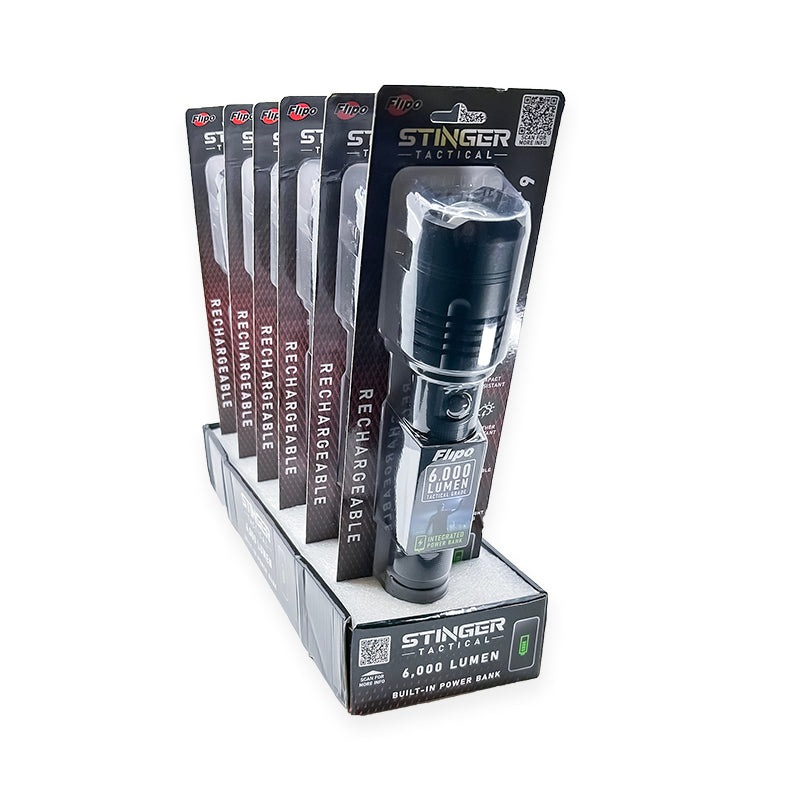 Flipo Stinger Tactical 6,000 Lumen Rechargeable Flashlight 6 PC Display