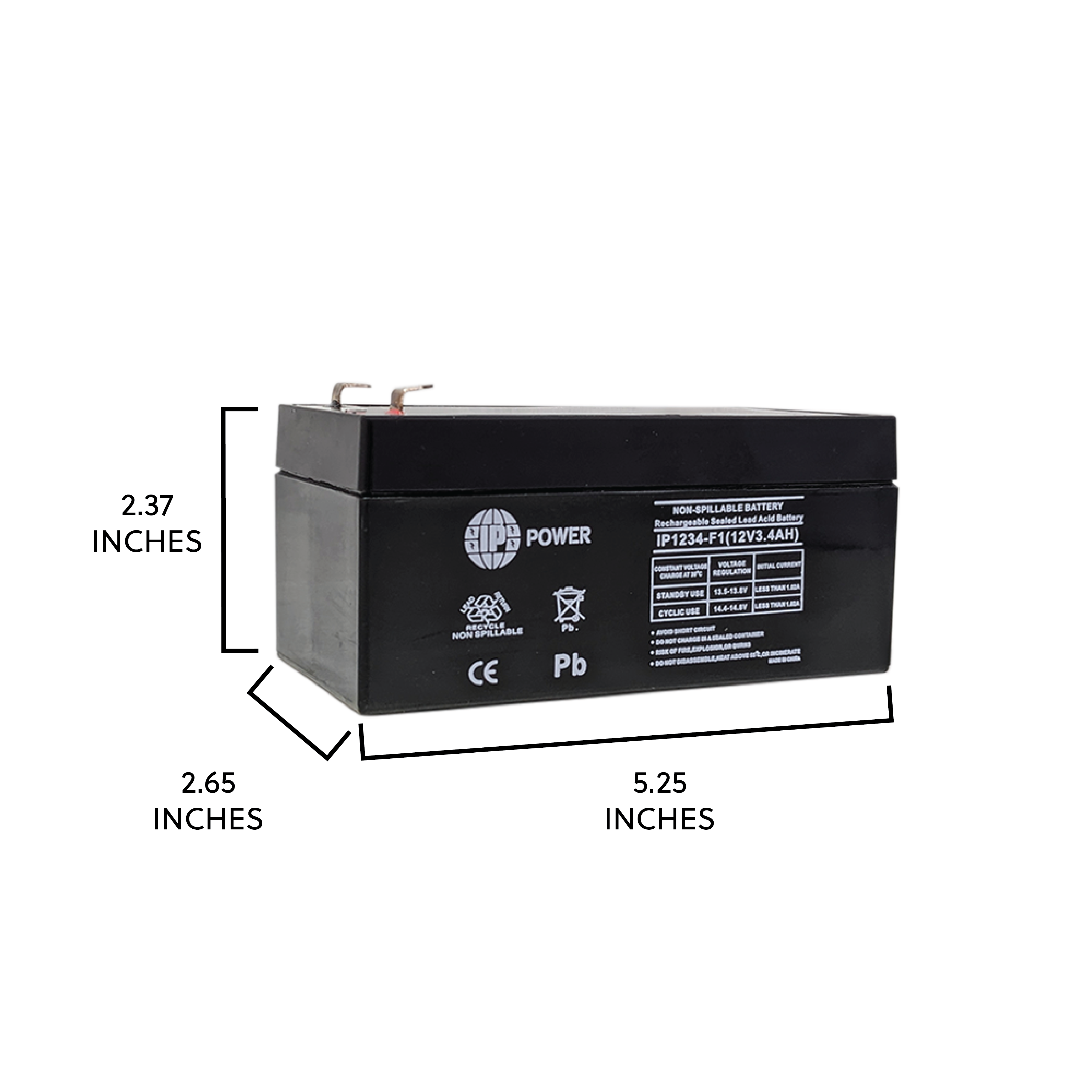 IP POWER IP1234-F1, 12V 3.4Ah F1 Terminal, Sealed Lead Acid Rechargeable Battery