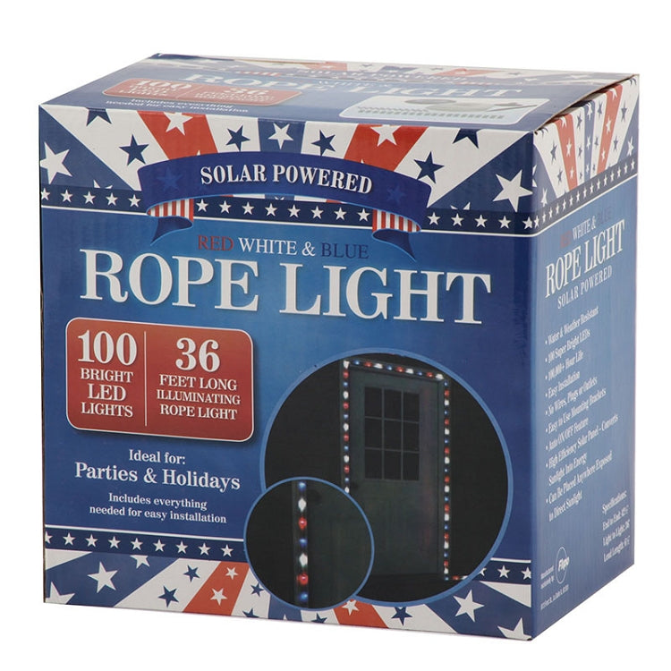 100 LED Solar Rope Light - Red White & Blue