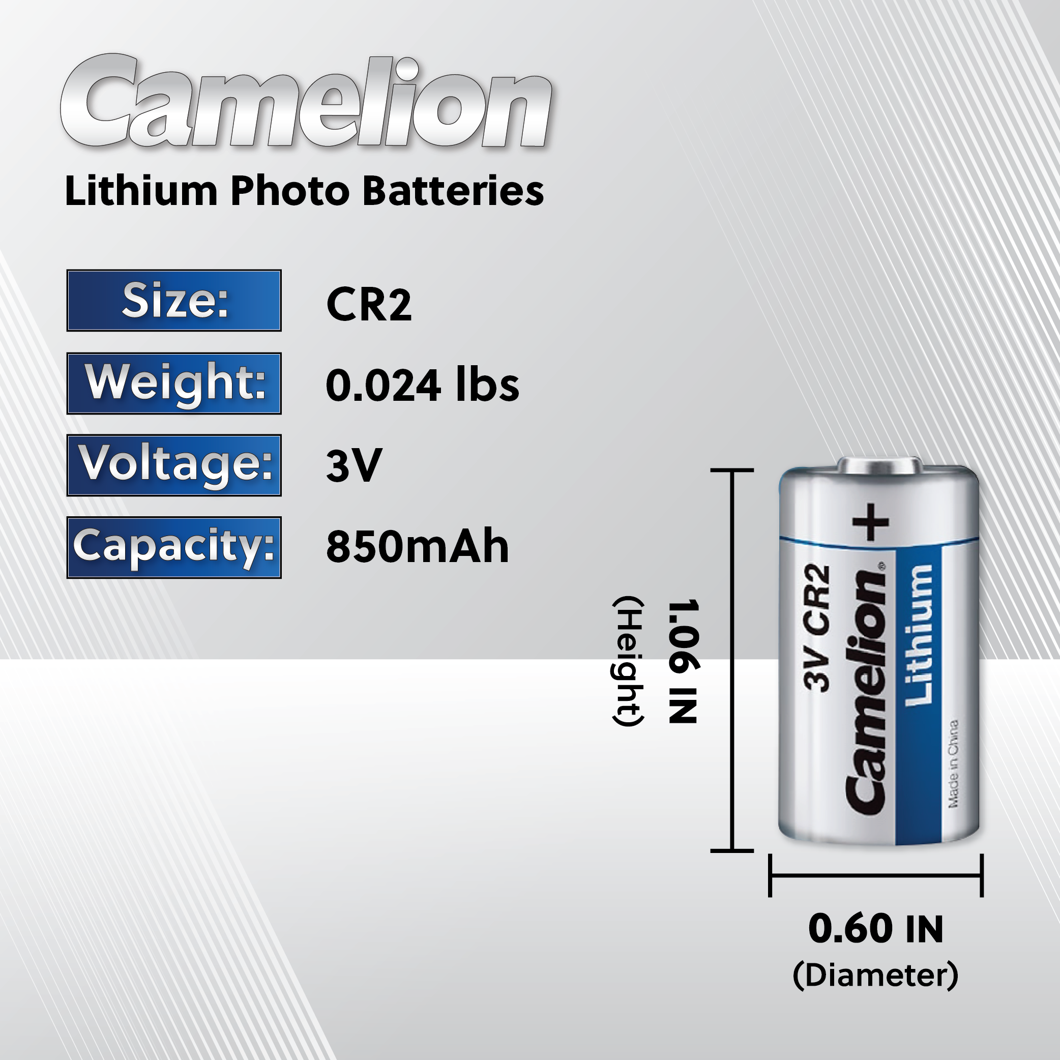 Camelion CR2 3 Volt pile photo au lithium 850 mAh