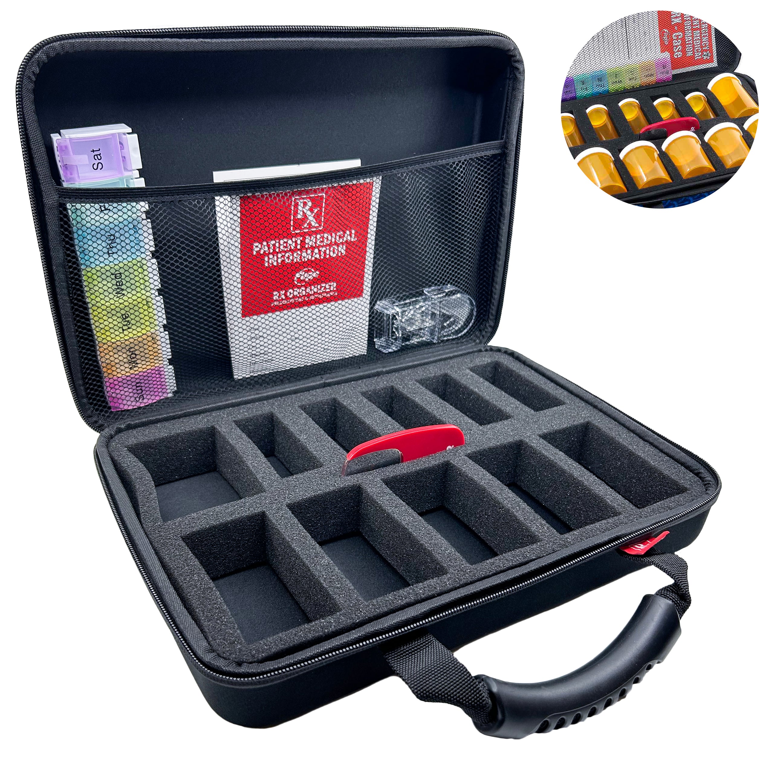 Flipo Large RX Organizer With BONUS Pill Cutter | For Prescriptions & Supplements