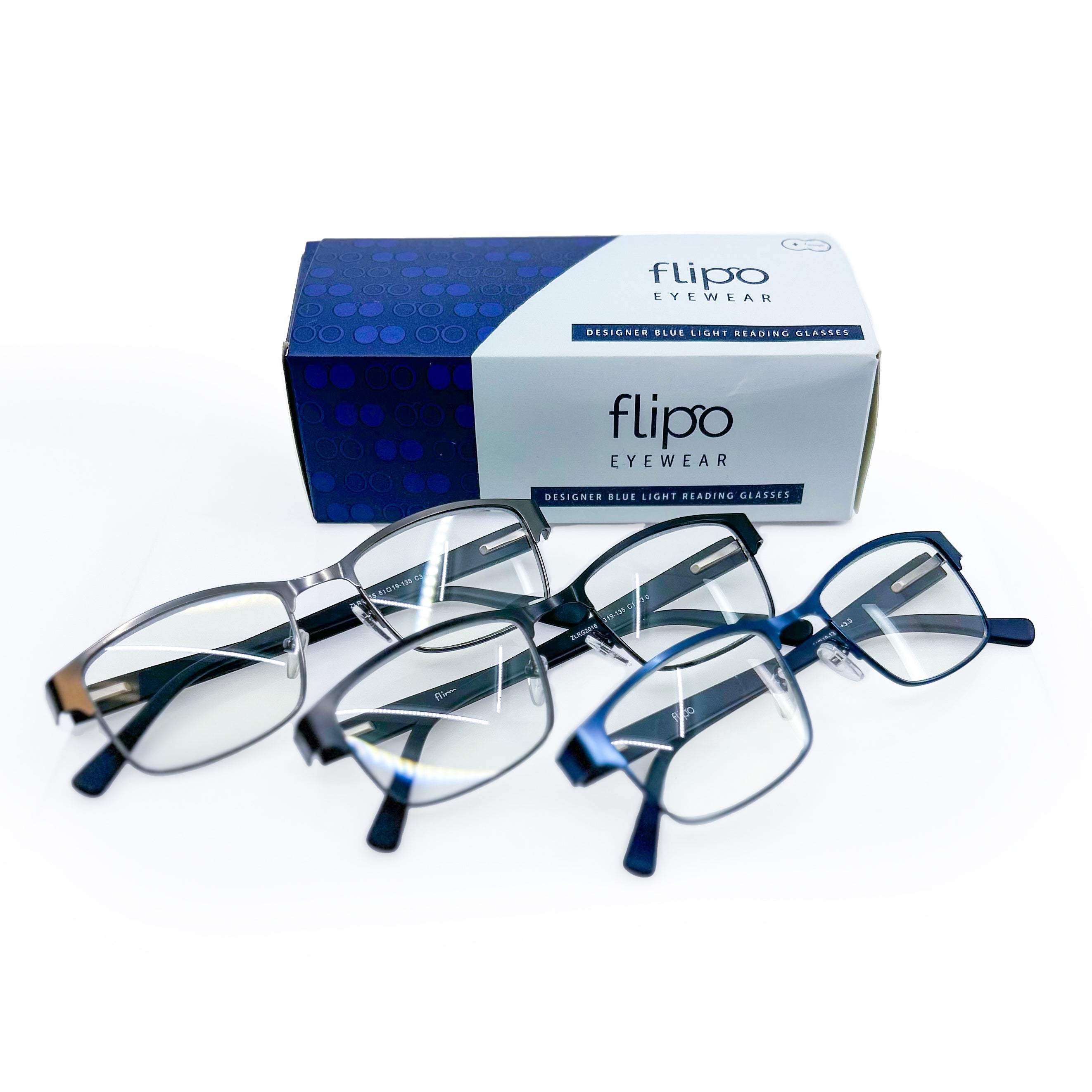 Flipo Eyewear's Blue Light Blocking Reading Glasses - 3 Pack (1 Silver, 1 Black, 1 Blue)