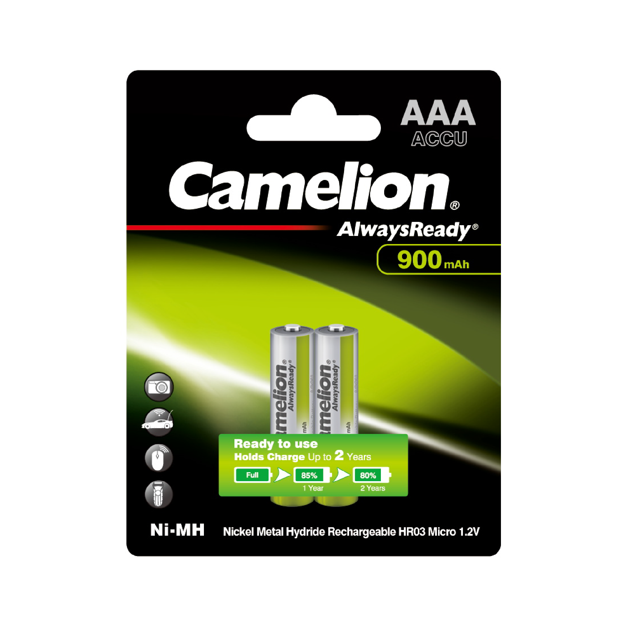 Camelion AAA Always Ready 900mAh Rechargeable Battery 2pk Blister