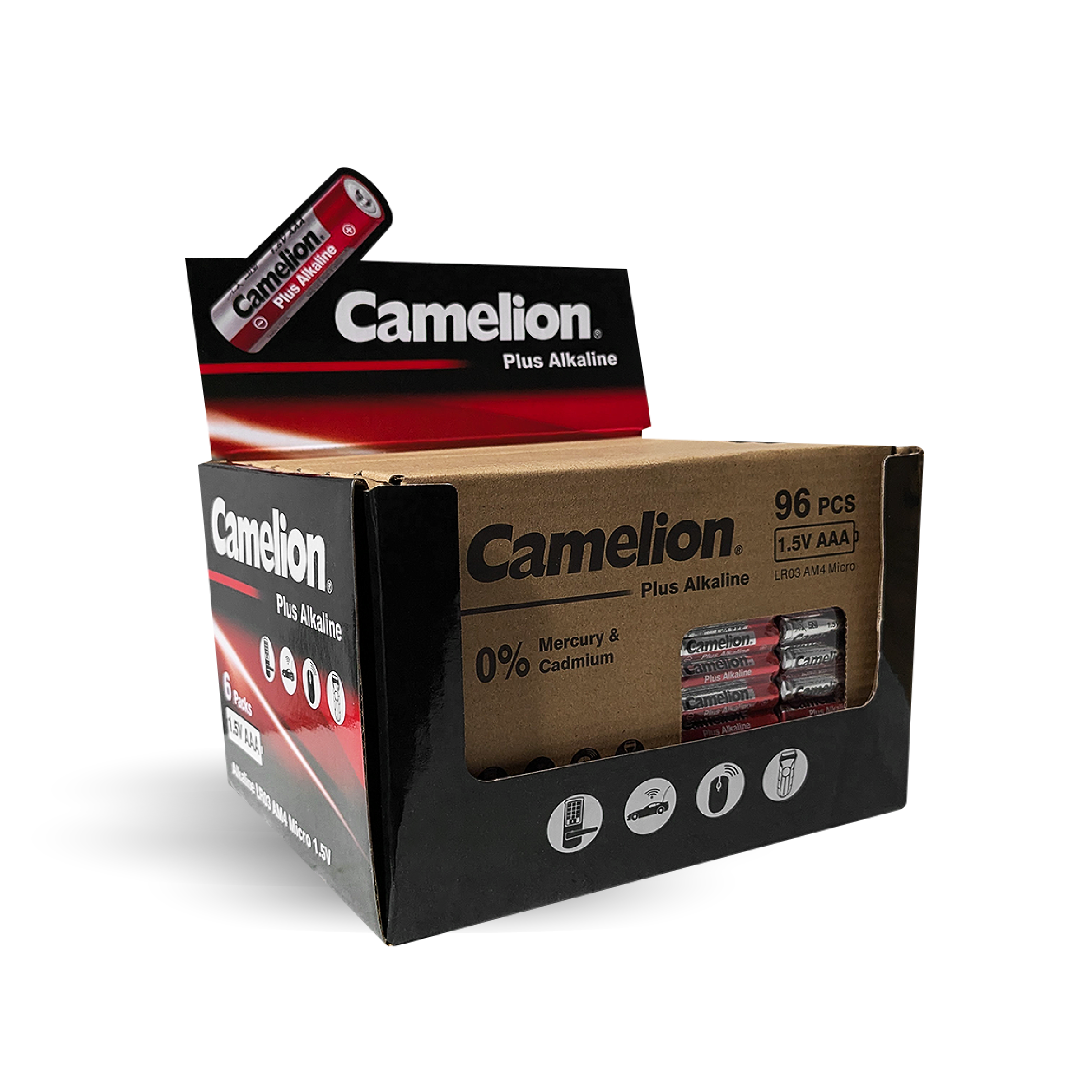 Camelion AAA Plus Alkaline 96pk Cardboard Box Counter Display Of 6