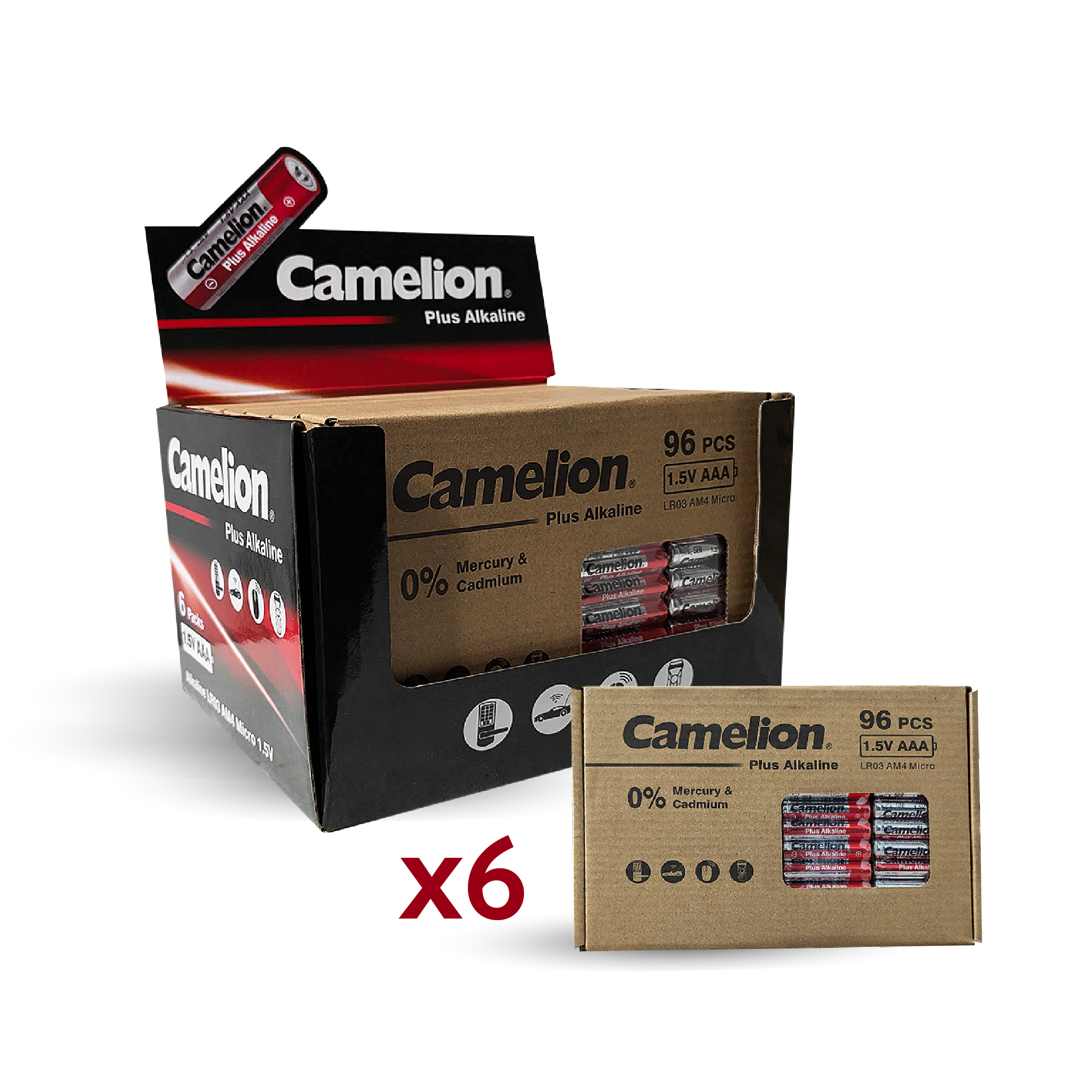 Camelion AAA Plus Alkaline 96pk Cardboard Box Counter Display Of 6