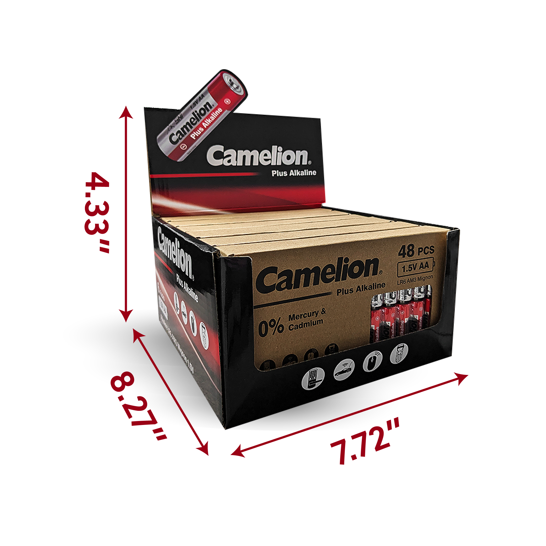 Camelion AA Plus Alkaline 48pk Cardboard Box Counter Display Of 6