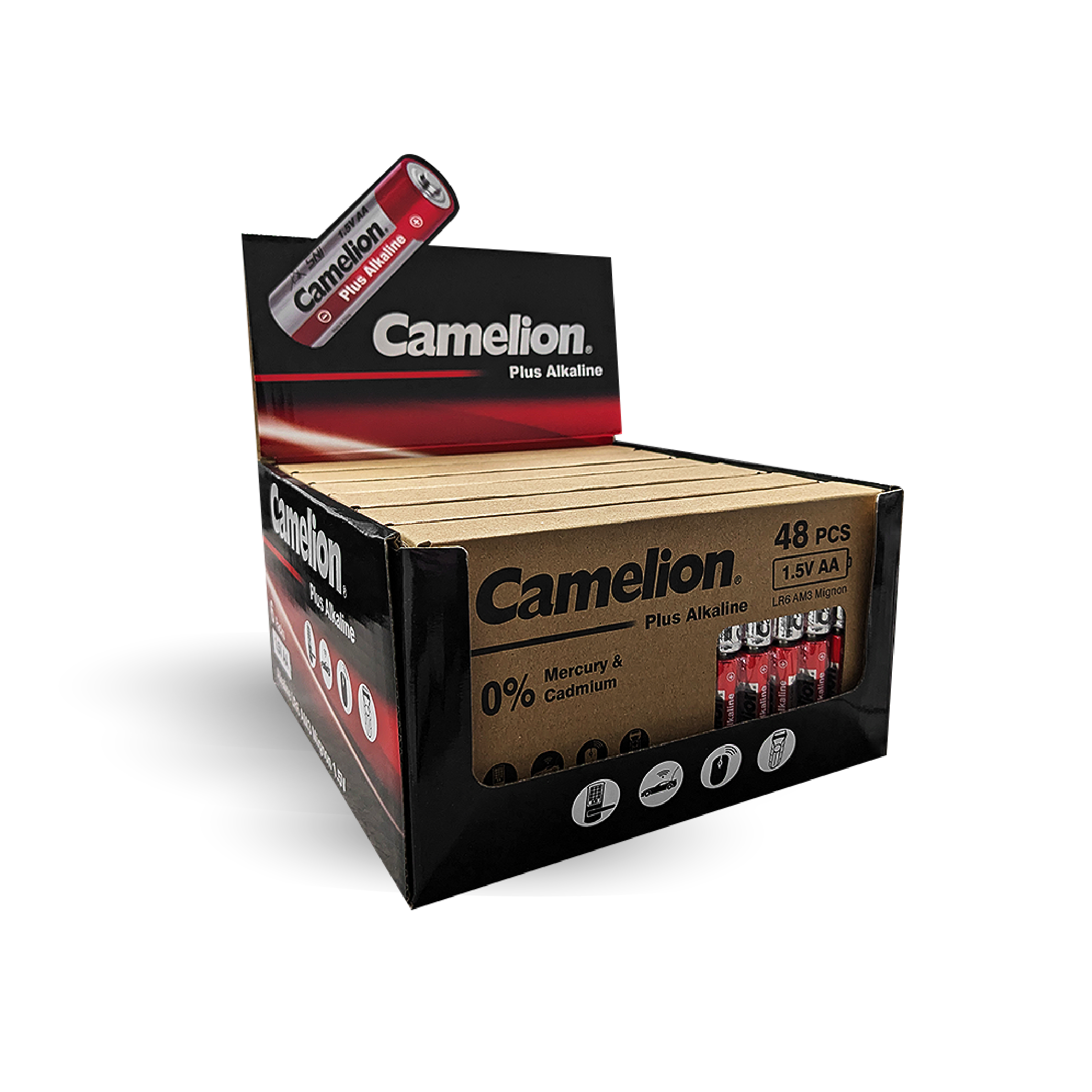 Camelion AA Plus Alkaline 48pk Cardboard Box Counter Display Of 6