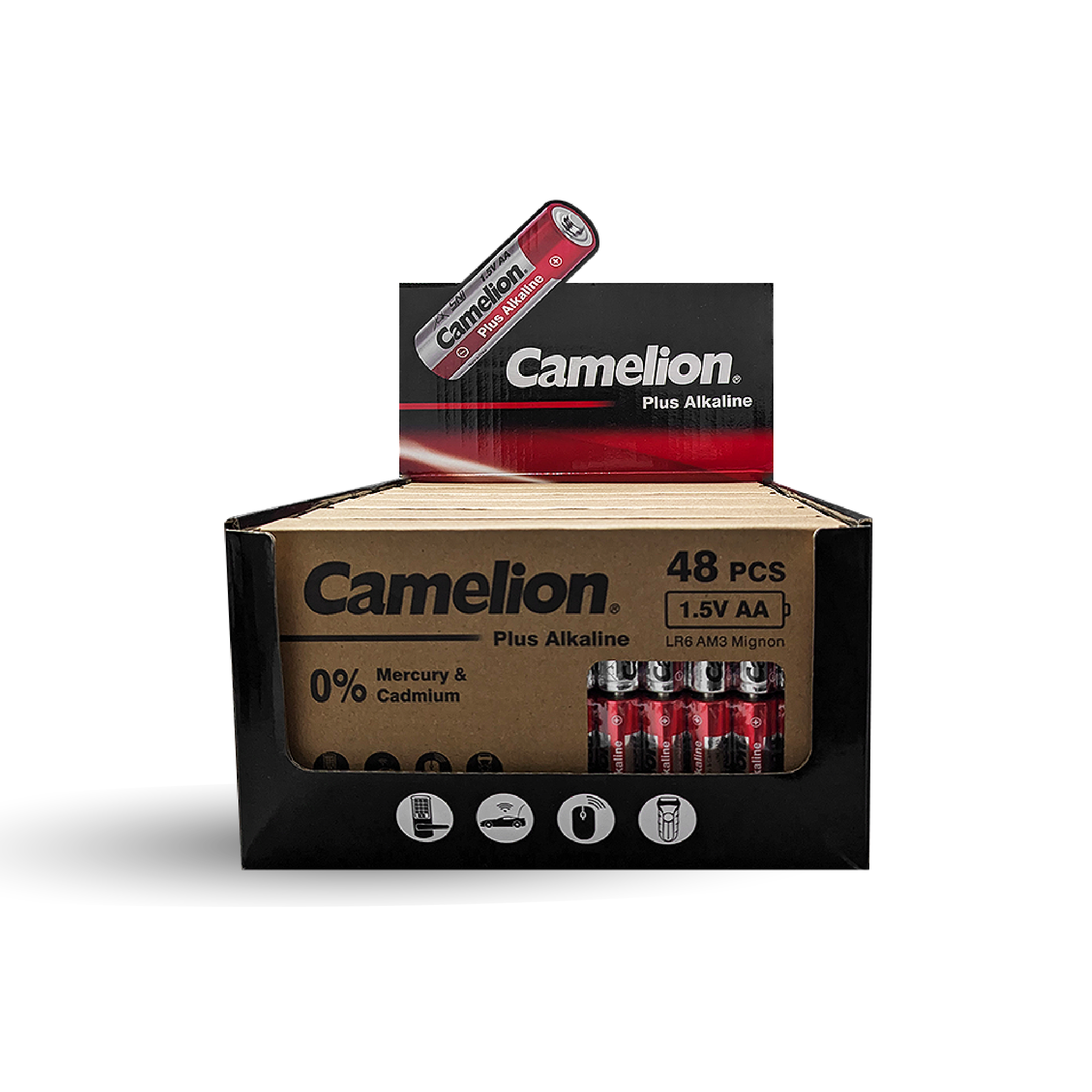 Camelion AA Plus Alkaline 48pk Cardboard Box Counter Display Of 6