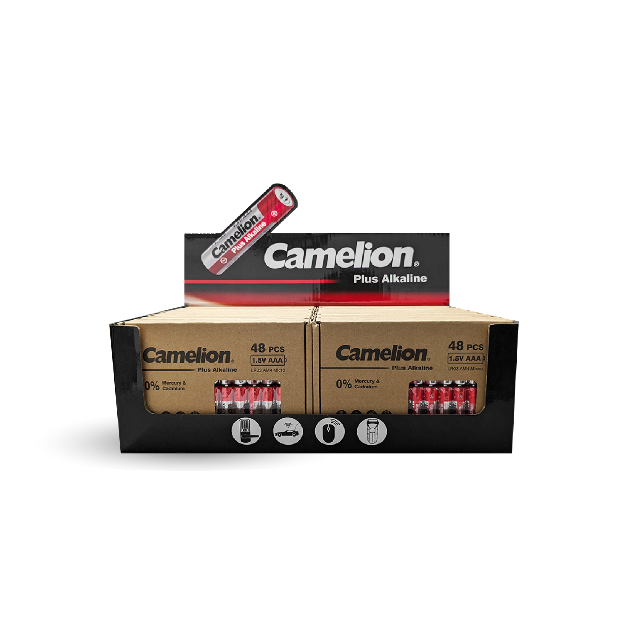 Camelion AAA Plus Alkaline 48pk Cardboard Box Counter Display Of 12