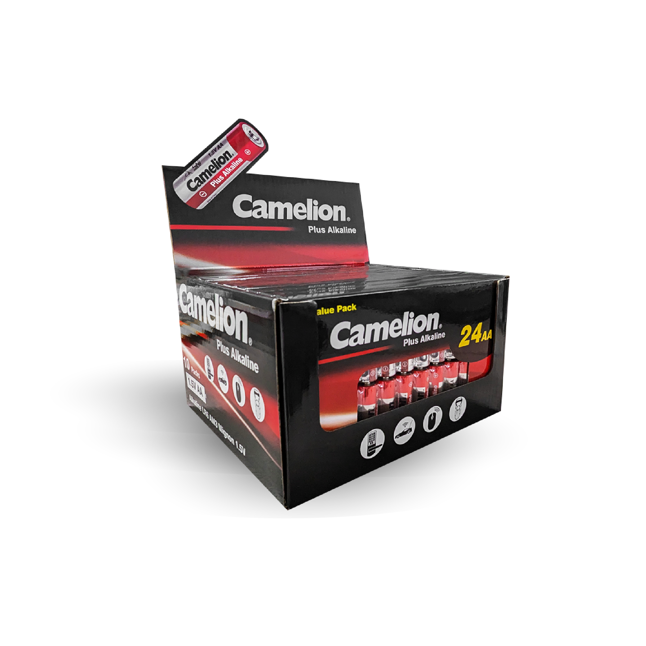 Camelion AA Plus Alkaline 24pk Cardboard Box Counter Display Of 10