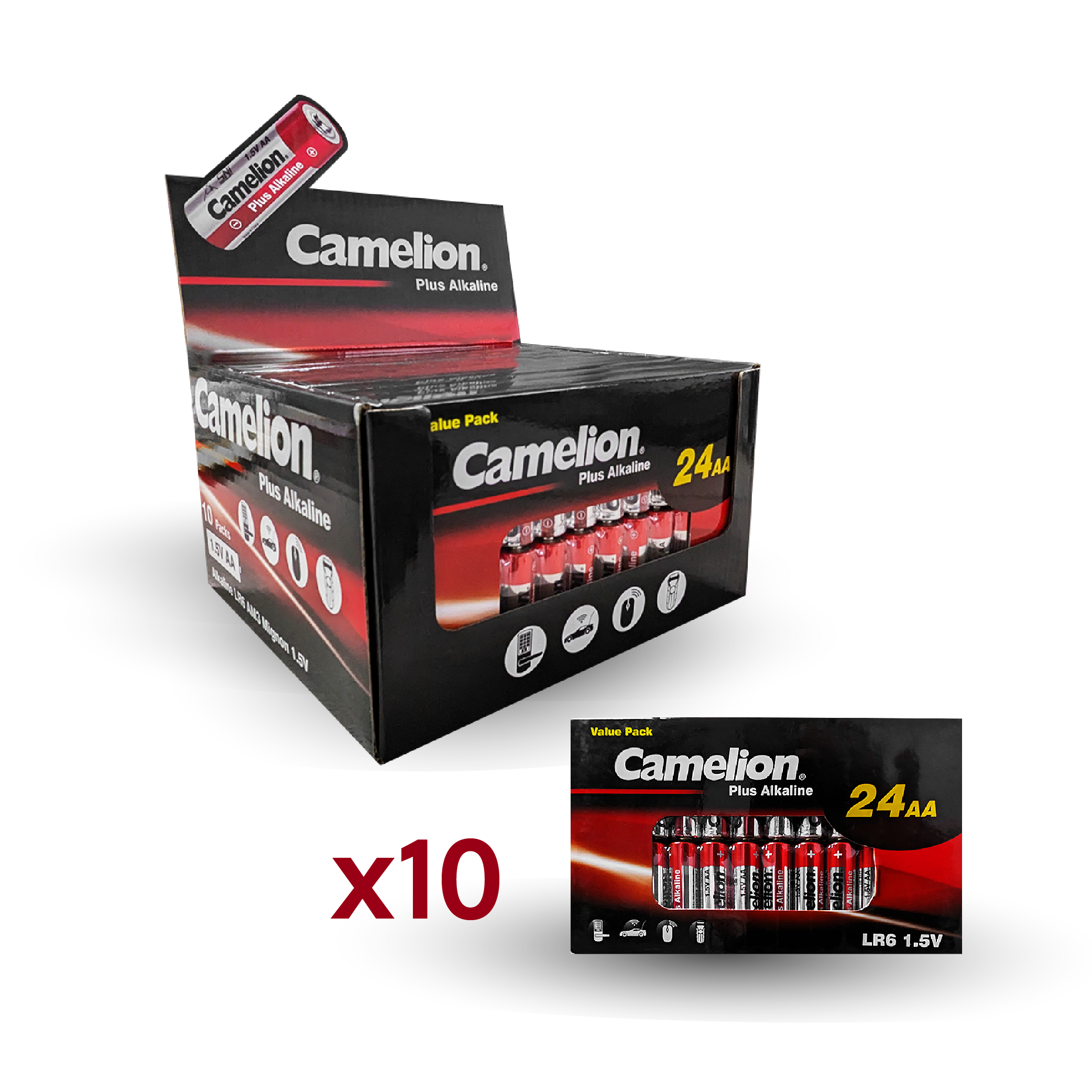 Camelion AA Plus Alkaline 24pk Cardboard Box Counter Display Of 10