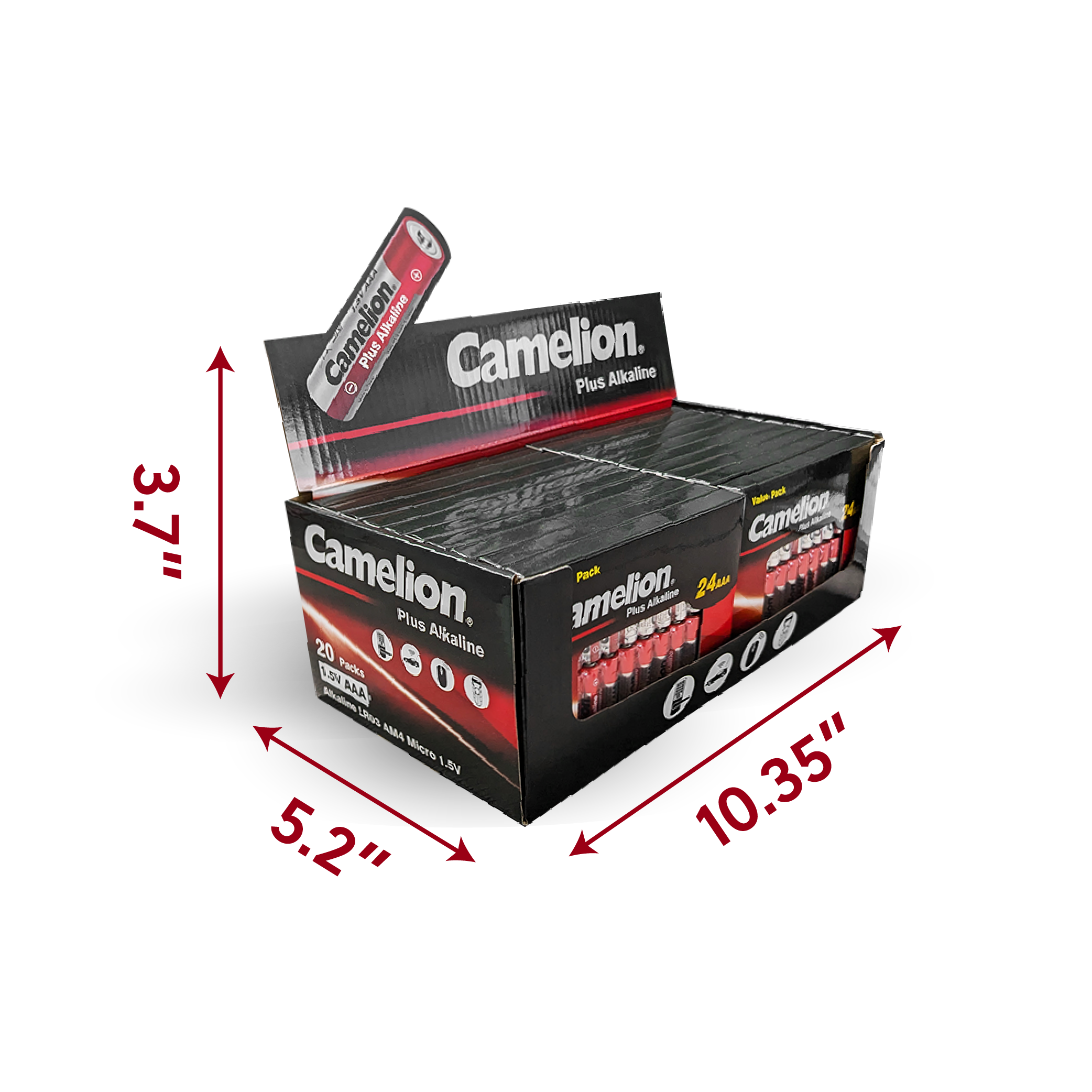 Camelion AAA Plus Alkaline 24Pk Cardboard Box Counter Display Of 20