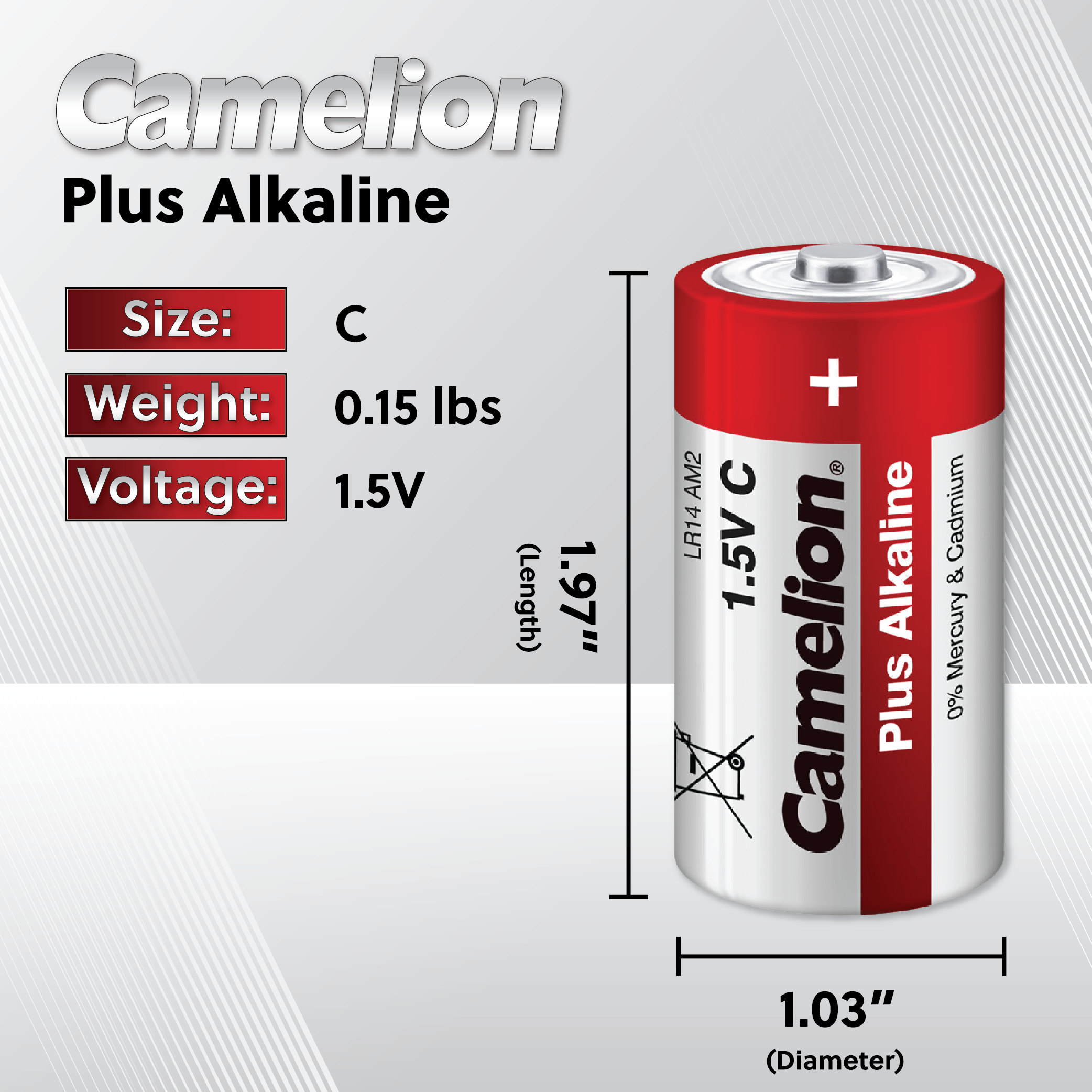 Blister de 2 piles Digi-Alcalines C / R14 1,5V Camelion