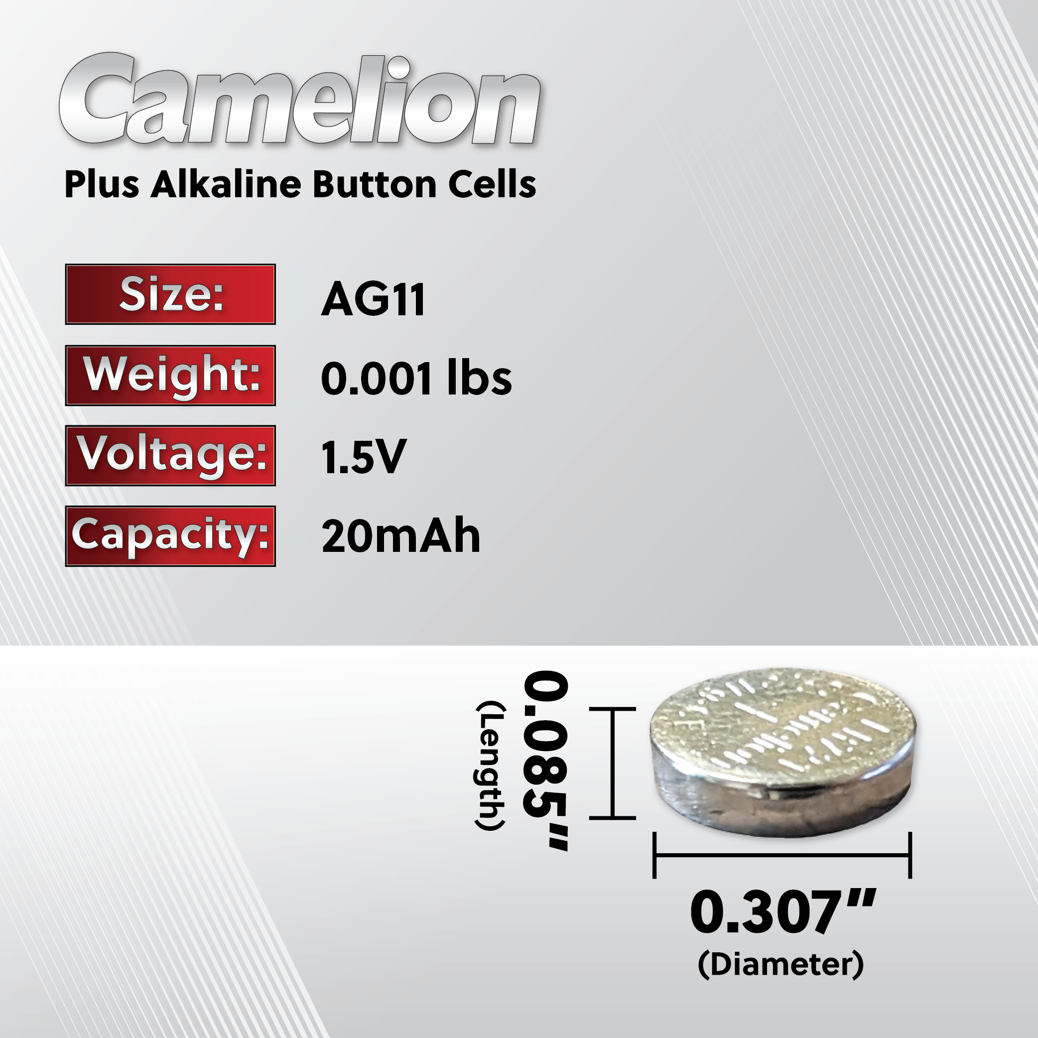 Camelion AG11 / 362 / LR721 1.5V Button Cell Battery (Two Packaging Options)