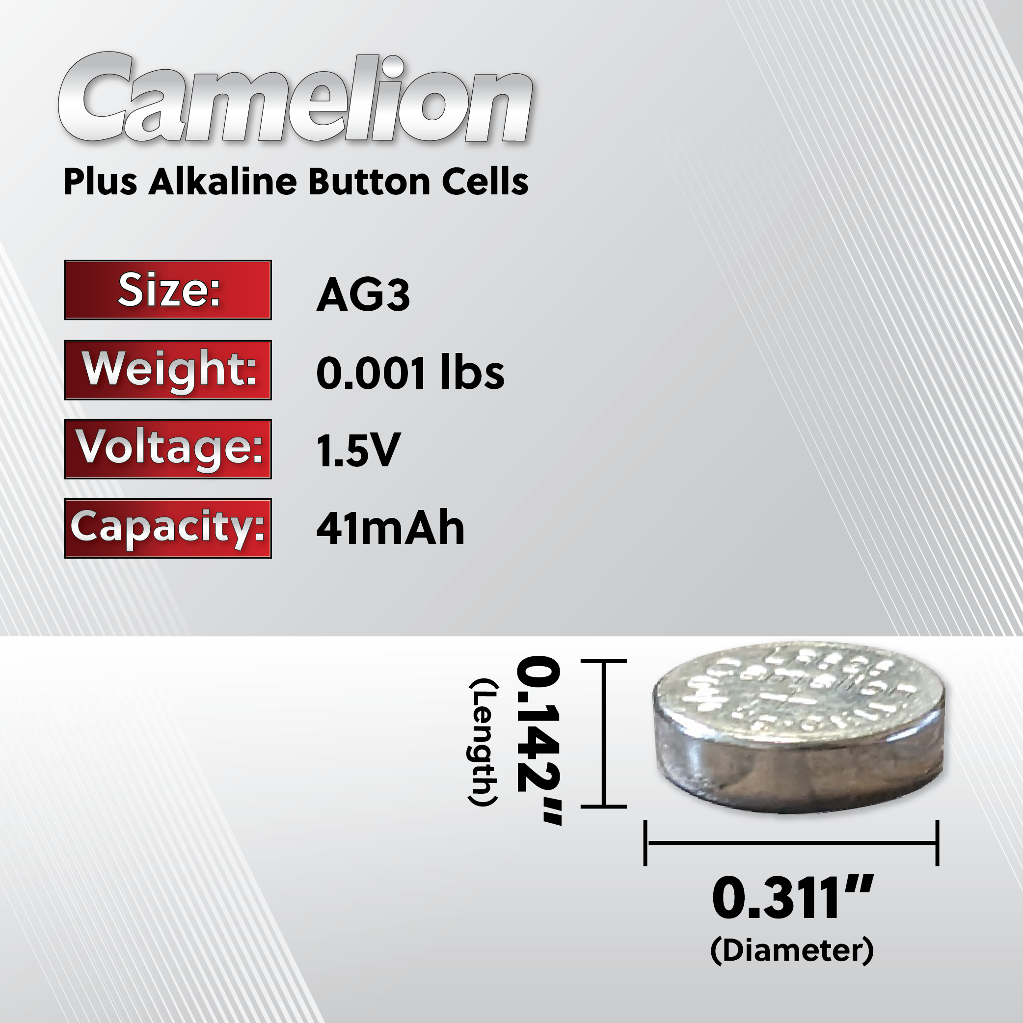 10 Piles AG3 / LR41 / 392 / 384 / 192 / LR736 Camelion Alcaline 1,5V -  Bestpiles