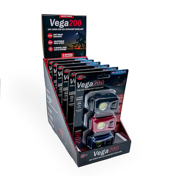 Vega 200-Lumen COB LED Ultralight 3-Pack Headlamps | 6 Piece Display
