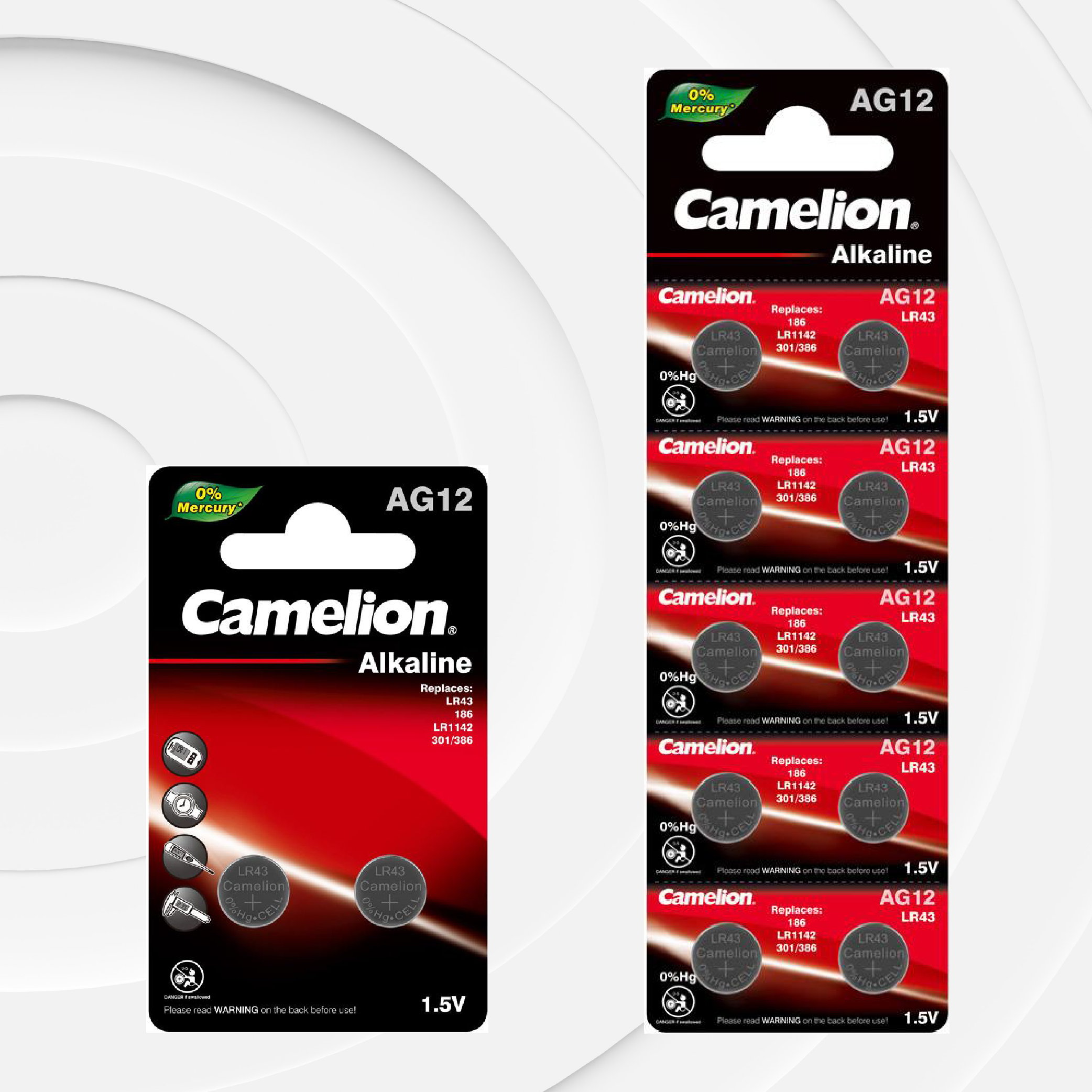 Camelion AG12 / 385 / LR43 1.5V Button Cell Battery (Two Packaging Options)