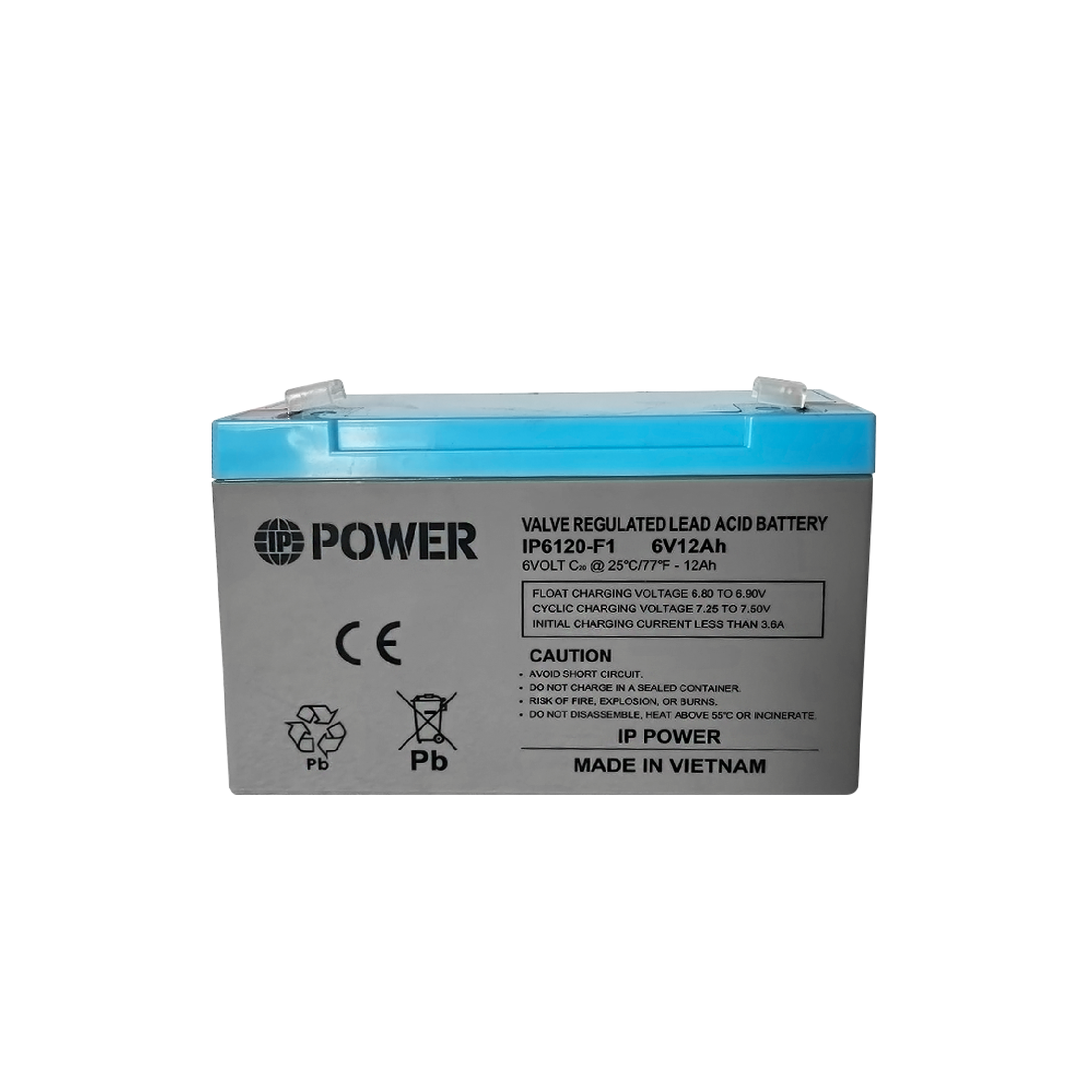 IP POWER  IP6120-F1, 6V 12Ah F1 Terminal, Sealed Lead Acid Rechargeable Battery