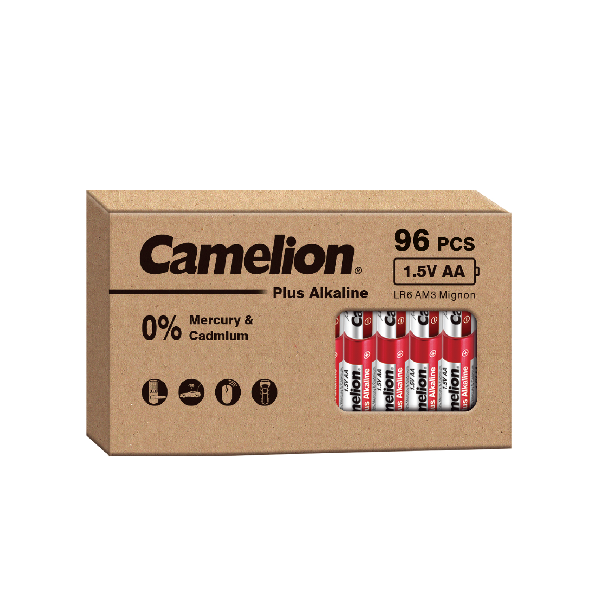 Camelion AA Plus Alkaline 96Pk Cardboard Box Counter Display Of 4