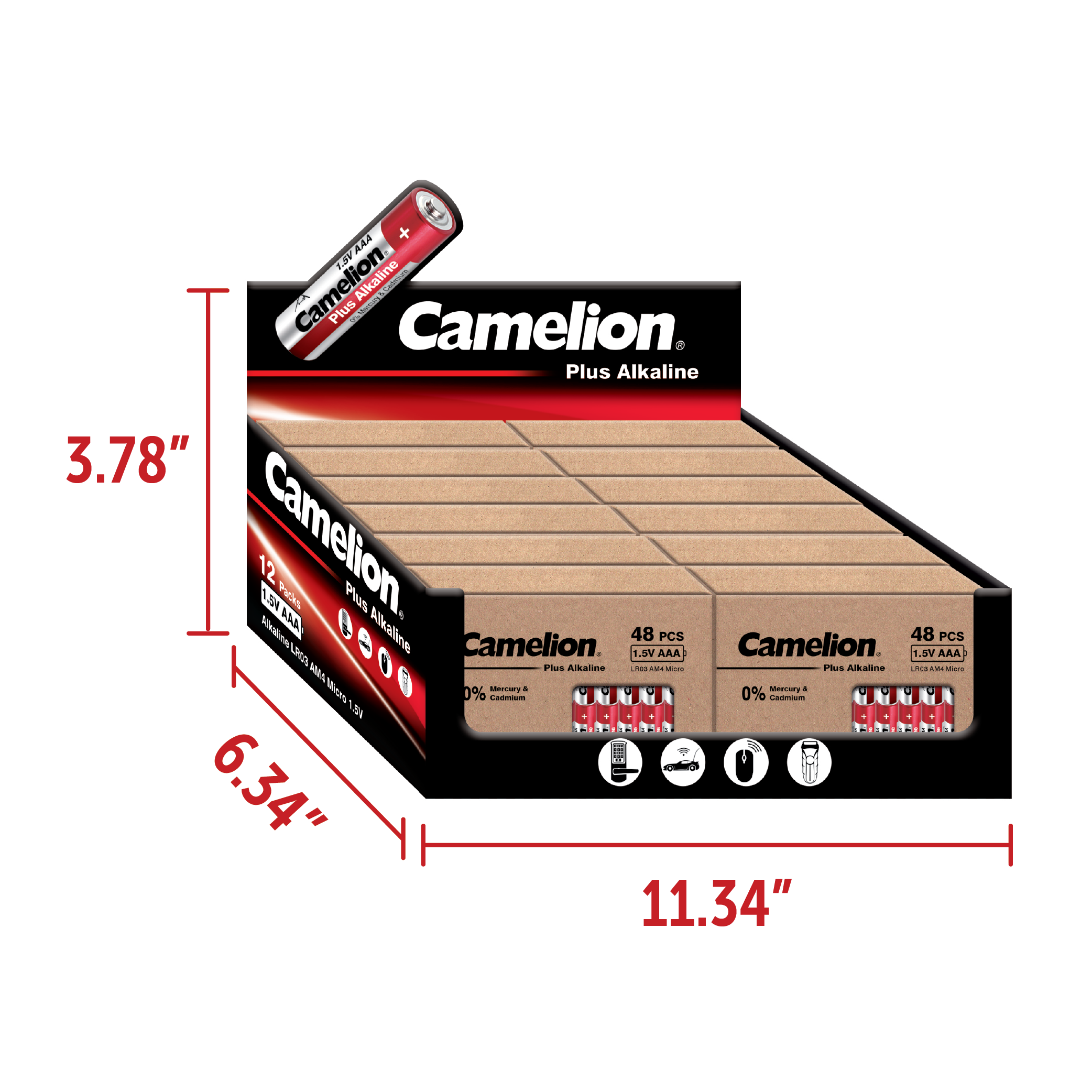 Camelion AAA Plus Alkaline 48pk Cardboard Box Counter Display Of 12