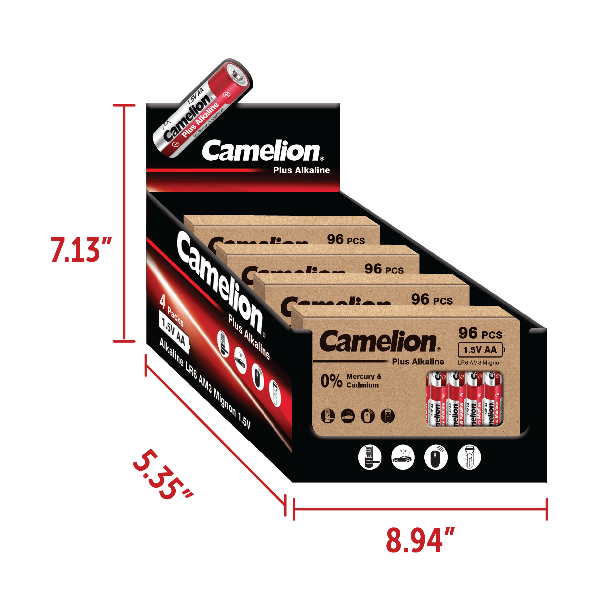 Camelion AA Plus Alkaline 96Pk Cardboard Box Counter Display Of 4