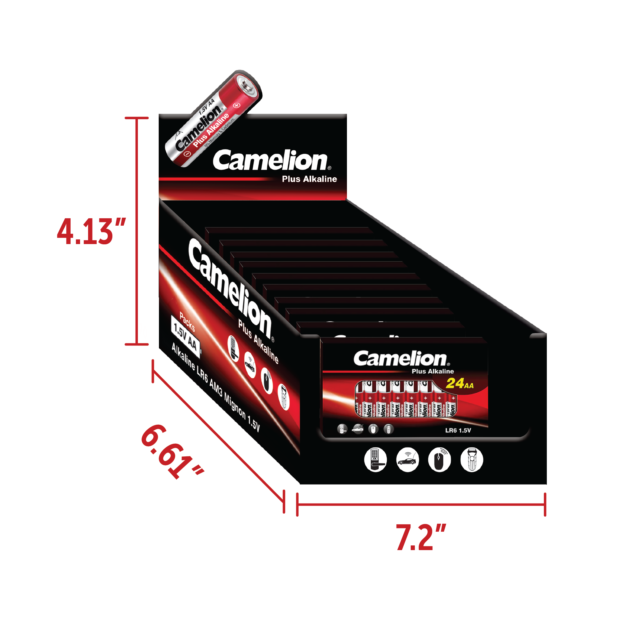 Camelion AA Plus Alkaline 24pk Cardboard Box Counter Display Of 10