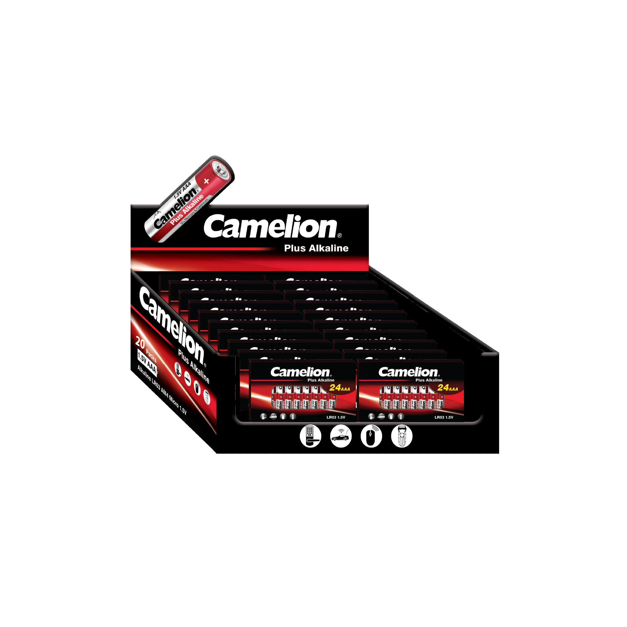 Camelion AAA Plus Alkaline 24Pk Cardboard Box Counter Display Of 20