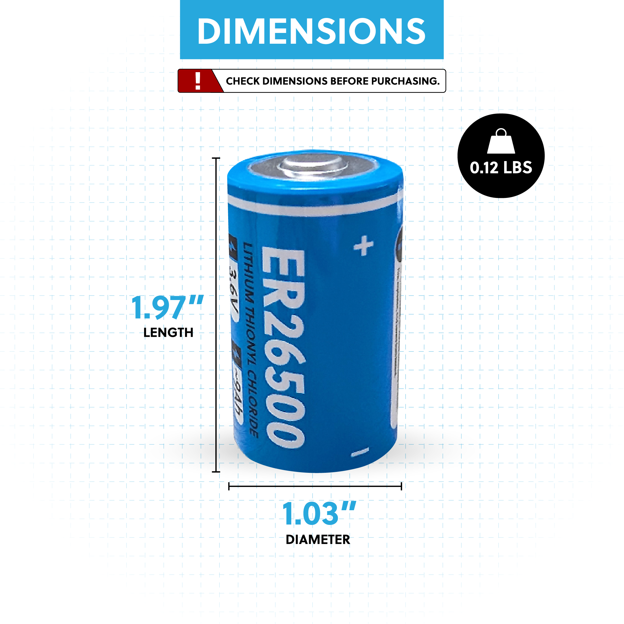 IP Power ER26500 C Size 3.6V ~9Ah Lithium Thionyl Chloride Battery for Specialized Devices - Non Rechargeable