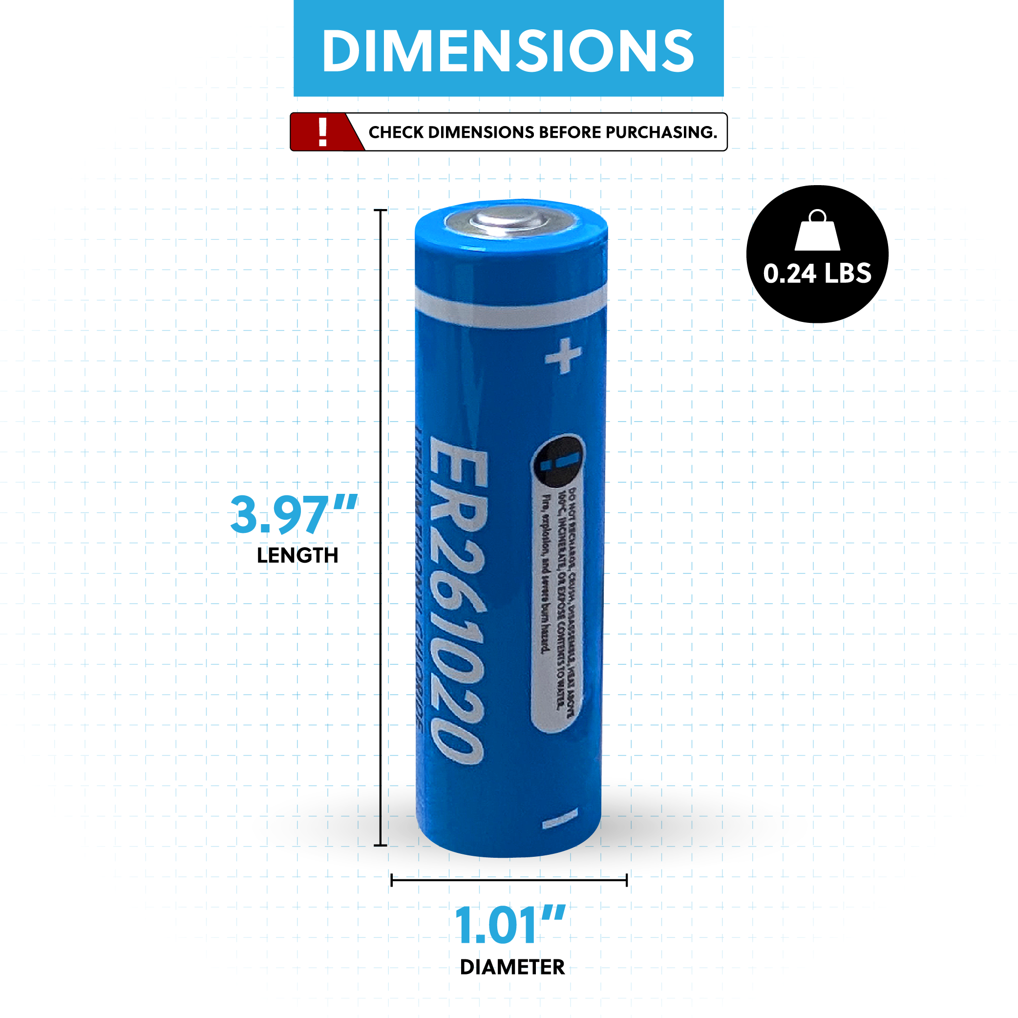 IP Power ER261020 3.6V 17Ah Double C Lithium Thionyl Chloride Battery - Non Rechargeable