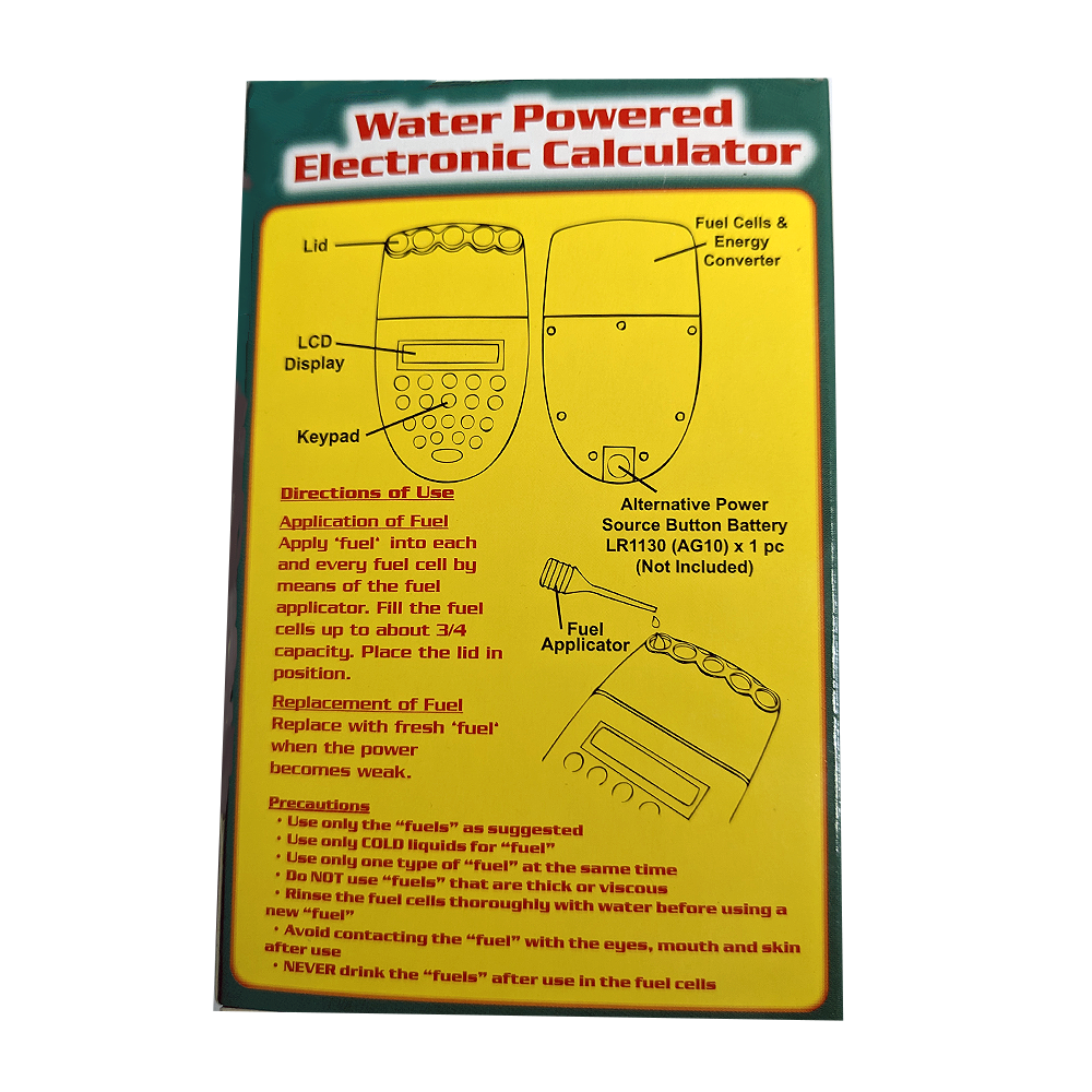 Water Powered Calculator W/ Backup Battery