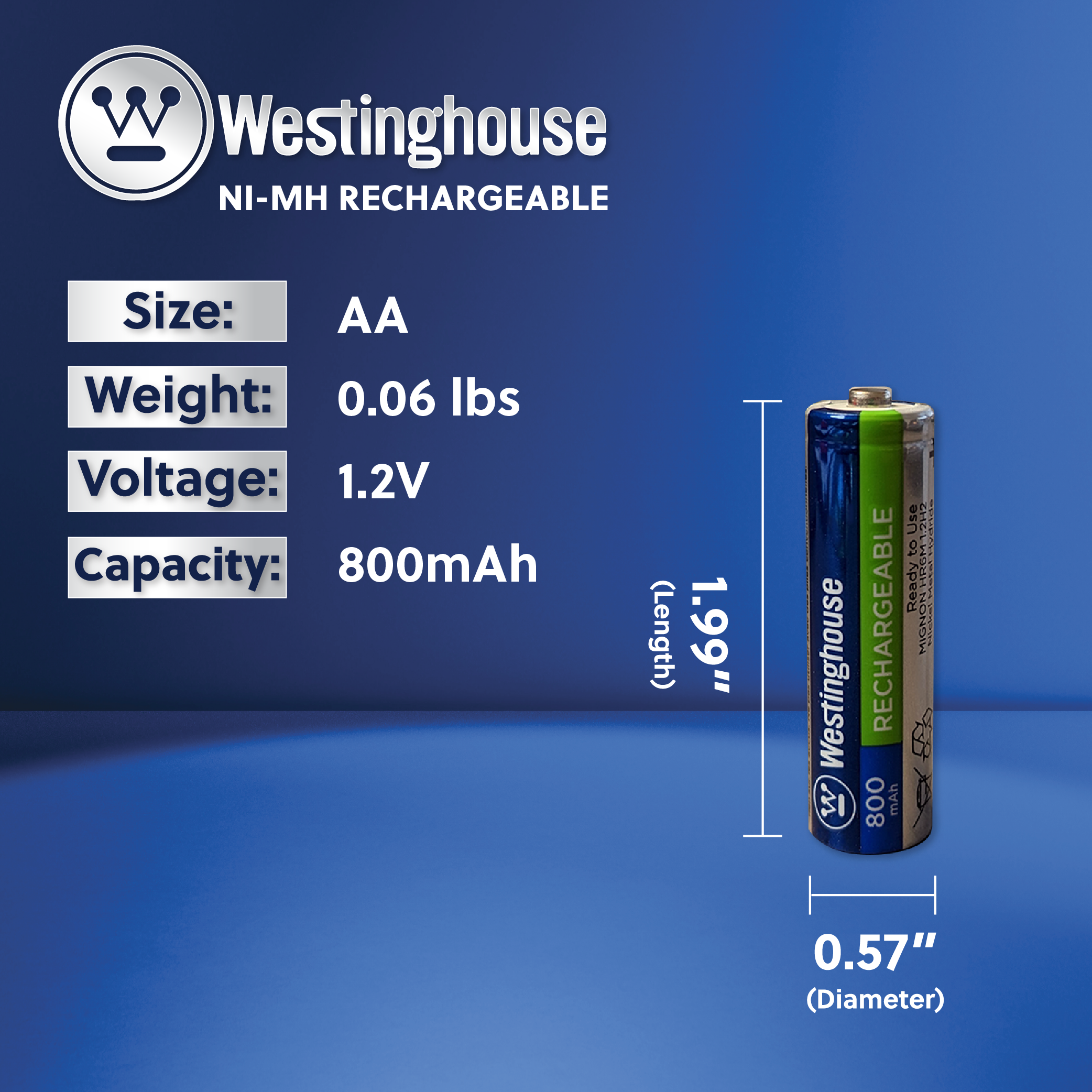Westinghouse AA Ni-Mh Rechargeable Batteries 800 Hard Pack of 24