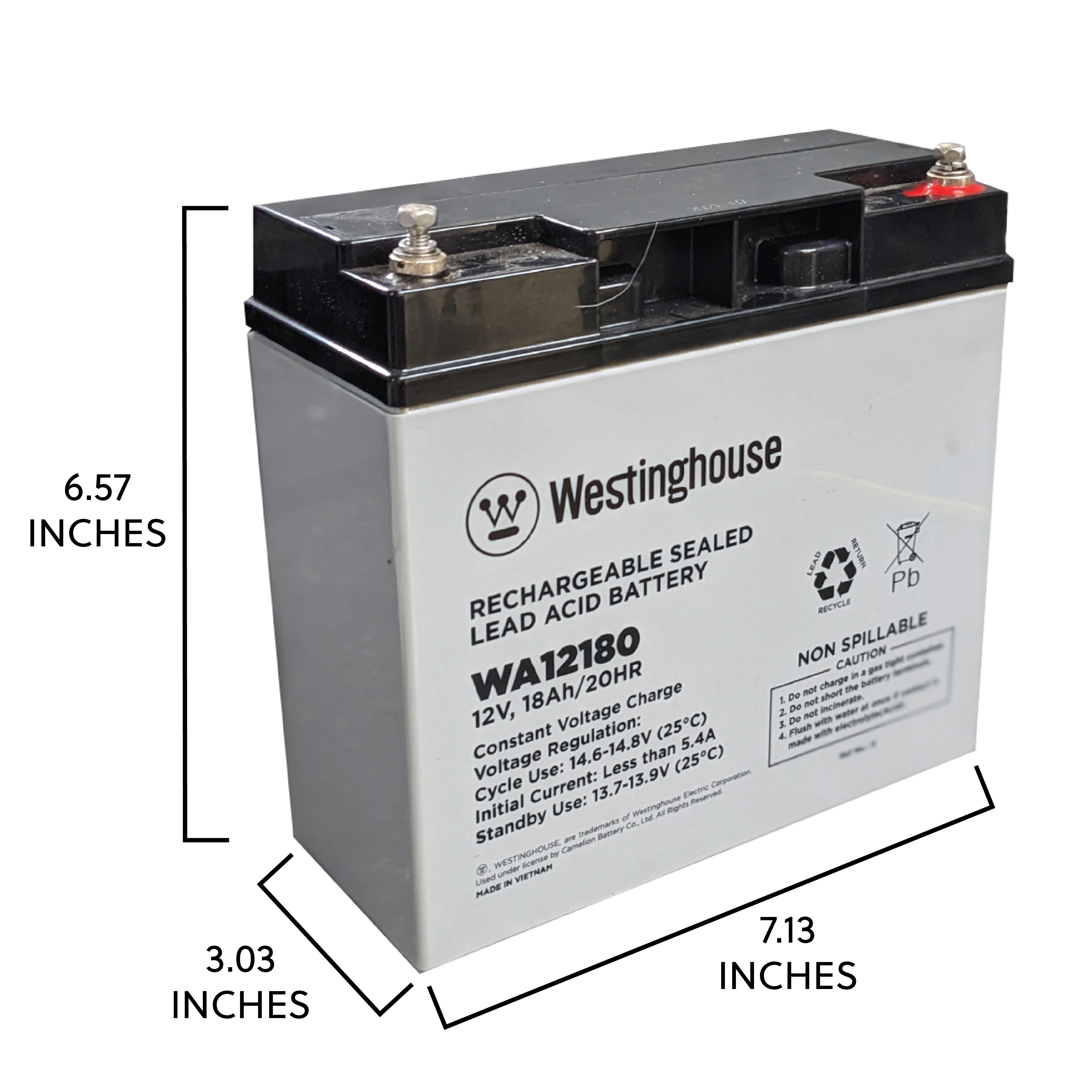 Westinghouse WA12180-F13,  12V 18Ah F13 Terminal Sealed Lead Acid Rechargeable Battery