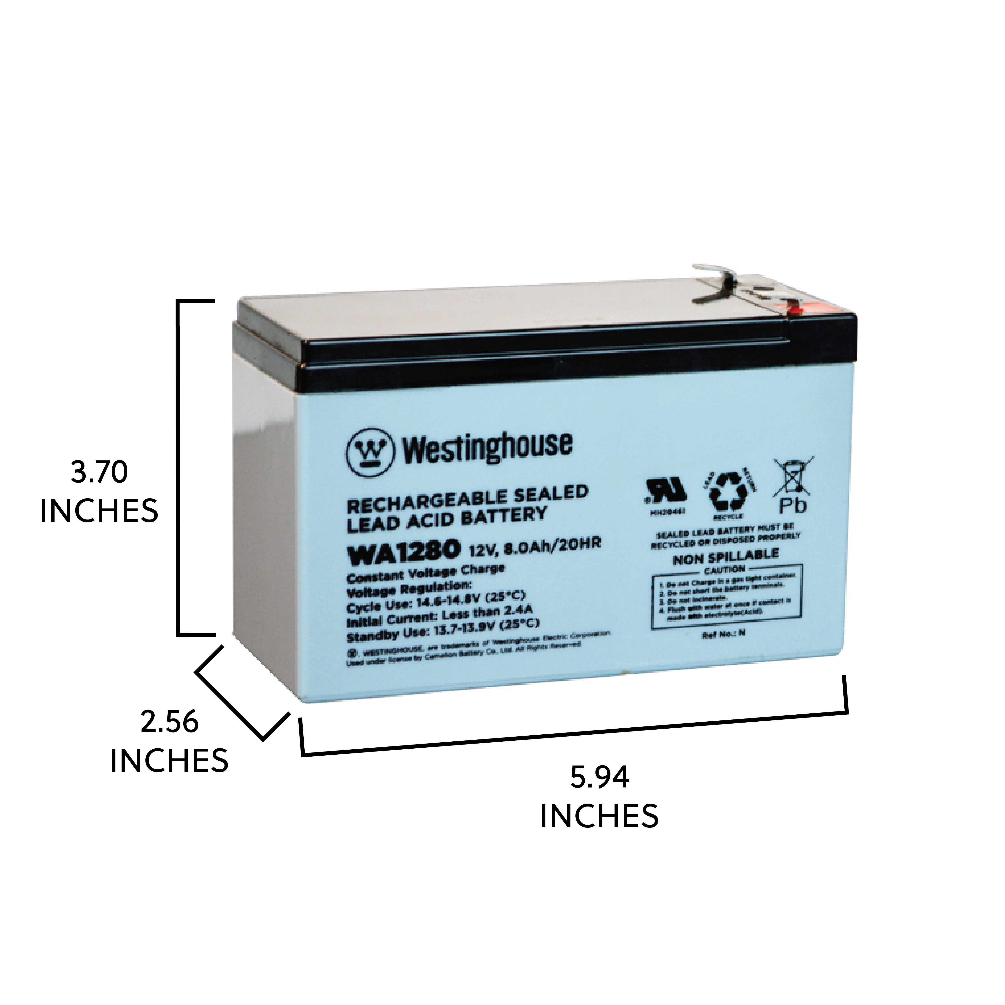 Westinghouse WA1280-F1, 12V 8Ah  F1 Terminal Sealed Lead Acid Rechargeable Battery