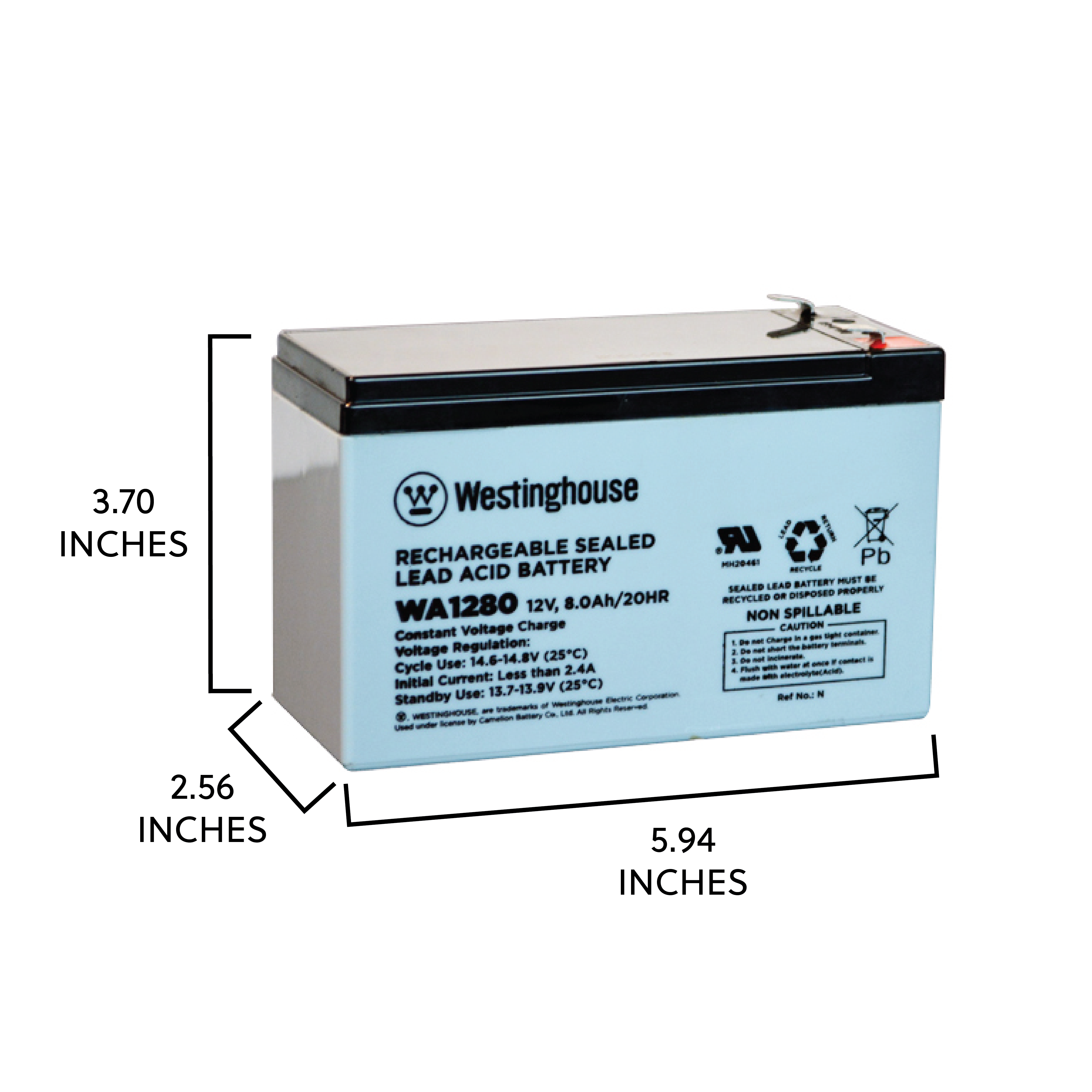 Westinghouse WA1280, 12 Volt 8Amp F2 Terminal, Sealed Lead Acid Rechargeable Battery